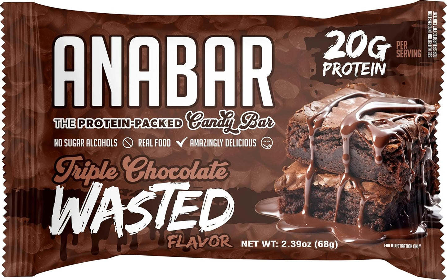 Anabar Triple Chocolate Wasted Protein Bar - High Protein, Delicious, No Sugar Alcohols (12 Bars)