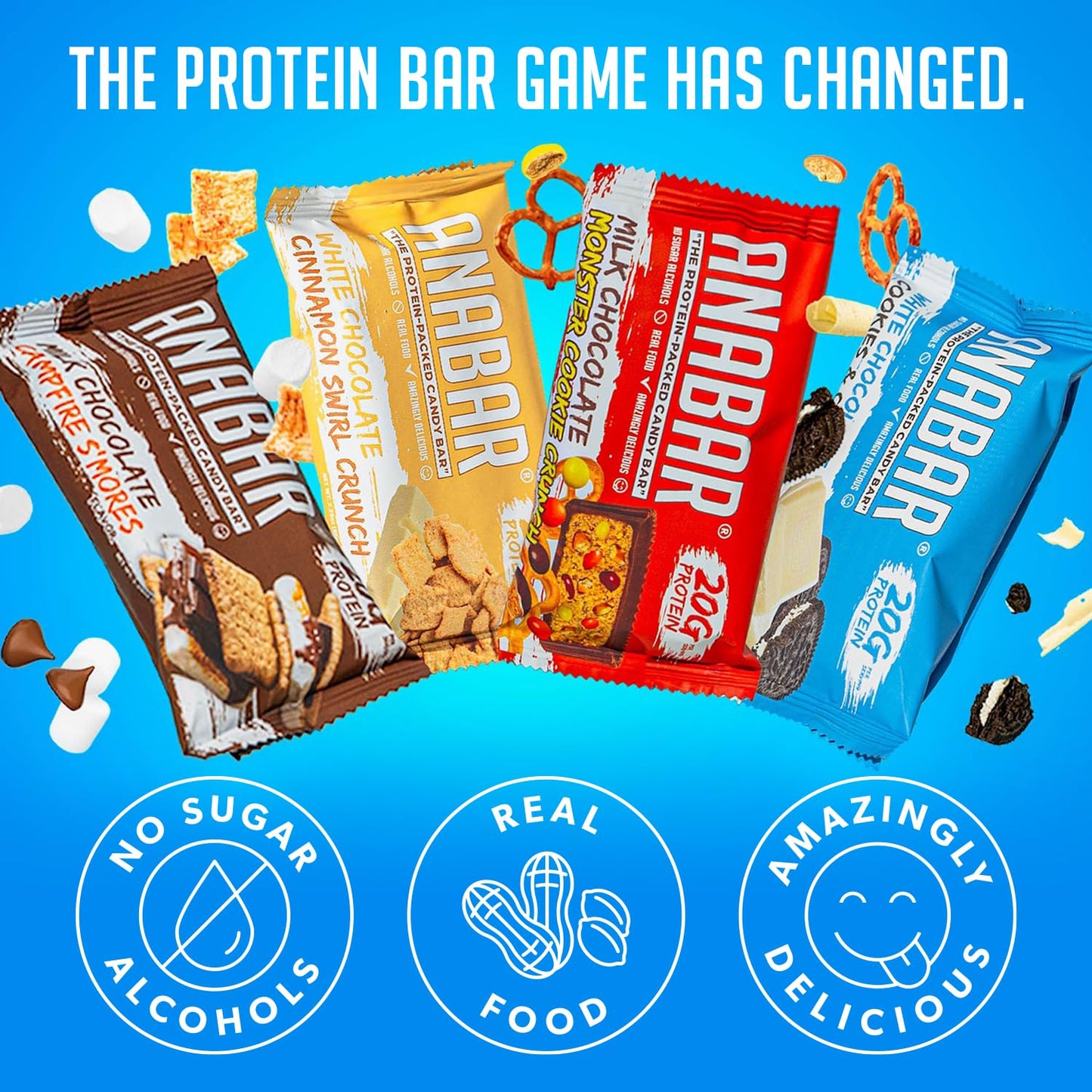 Anabar Triple Chocolate Wasted Protein Bar - High Protein, Delicious, No Sugar Alcohols (12 Bars)