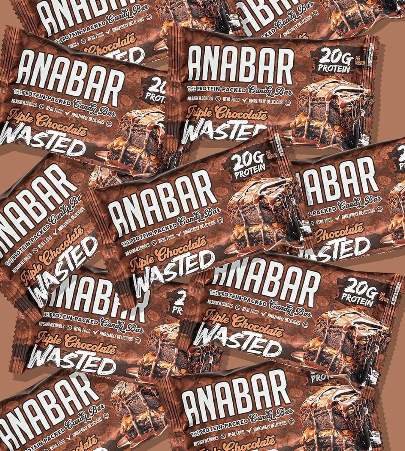 Anabar Triple Chocolate Wasted Protein Bar - High Protein, Delicious, No Sugar Alcohols (12 Bars)