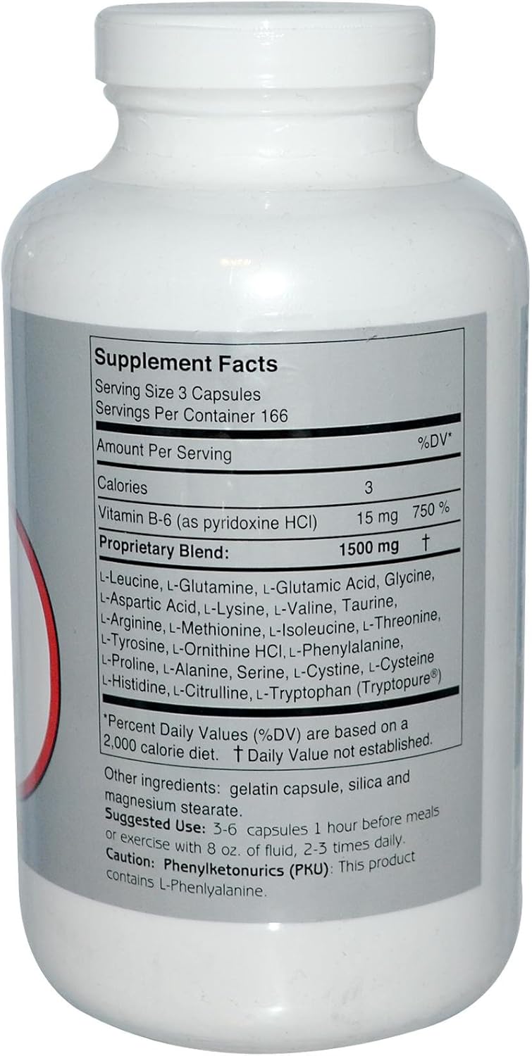 Anabol Naturals Amino Balance 500 caps - Energy Supplement with 23 Amino Acids, BCAA's, and EAA's for Sports Recovery and Muscle Growth