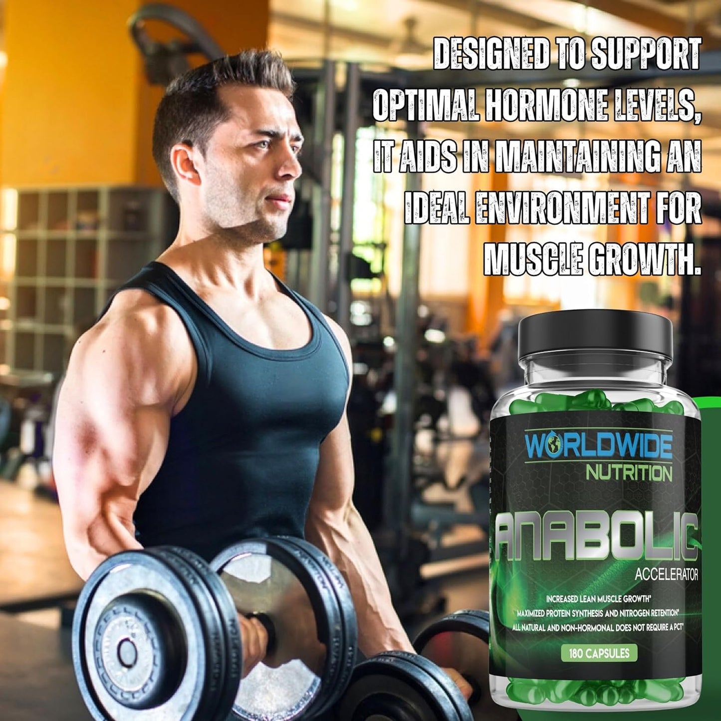 Anabolic Accelerator Vitamin Supplement for Men - Boost Growth, Strength & Energy - Muscle Builder & Cortisol Blocker - 180 Count