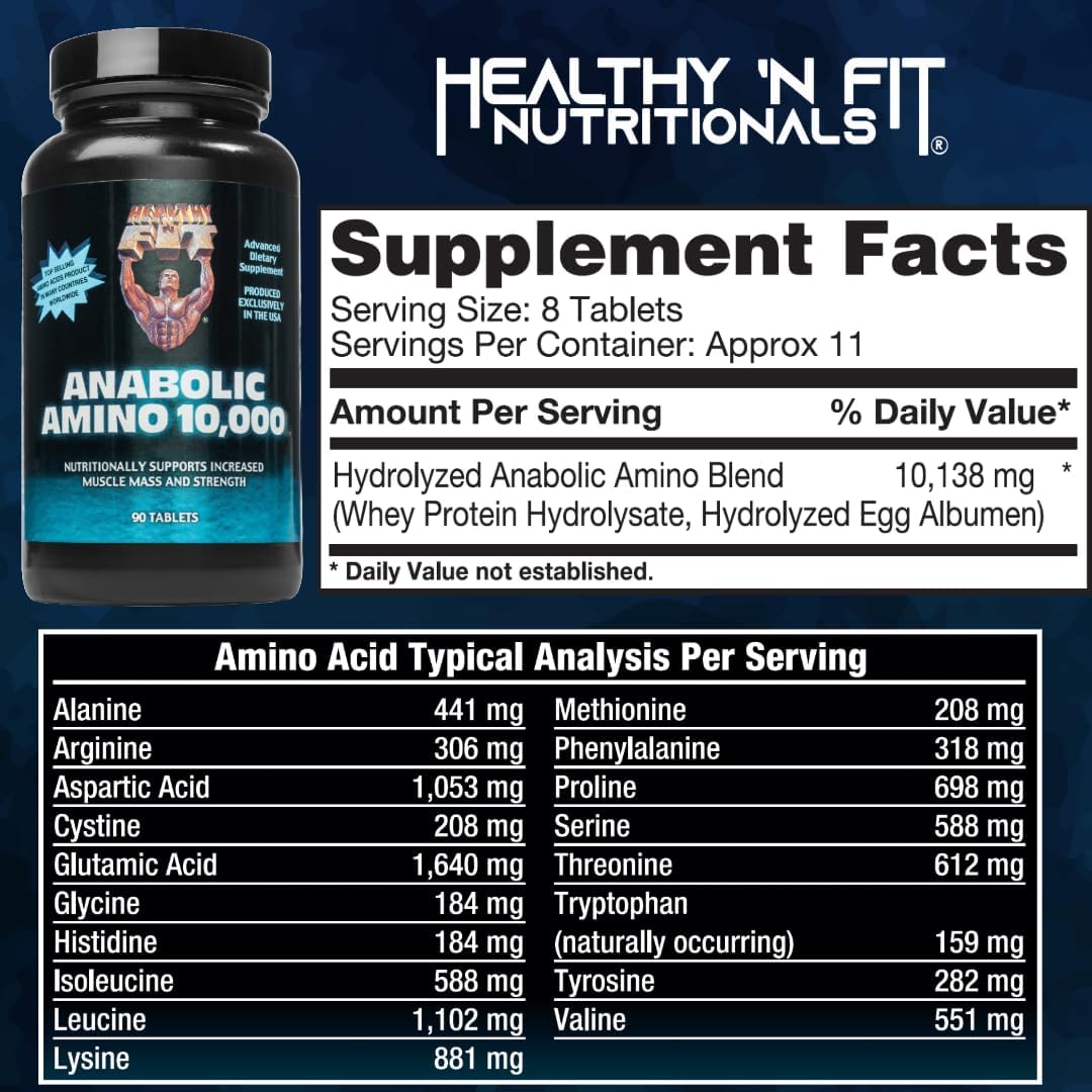 Anabolic Amino 10,000 Amino Acid Tablets - 180 Count - Hydrolyzed Egg & Whey - Fast Absorbing Formula