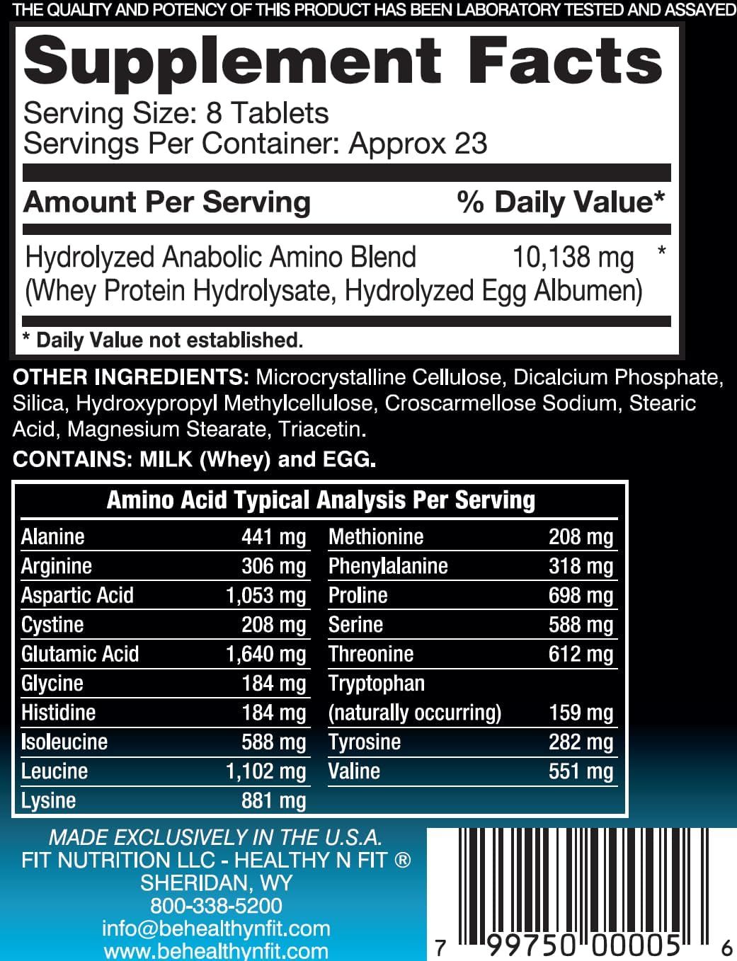 Anabolic Amino 10,000 Amino Acid Tablets - 180 Count - Hydrolyzed Egg & Whey - Fast Absorbing Formula
