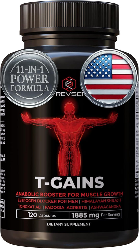 Anabolic Booster for Men with Muscle Growth Support, Estrogen Blocker, Ashwagandha, Shilajit, Fadogia Agrestis, Tongkat Ali, HGH Supplements - 120 Count