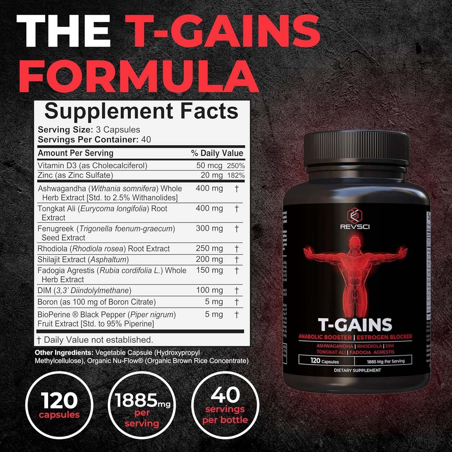 Anabolic Booster for Men with Muscle Growth Support, Estrogen Blocker, Ashwagandha, Shilajit, Fadogia Agrestis, Tongkat Ali, HGH Supplements - 120 Count