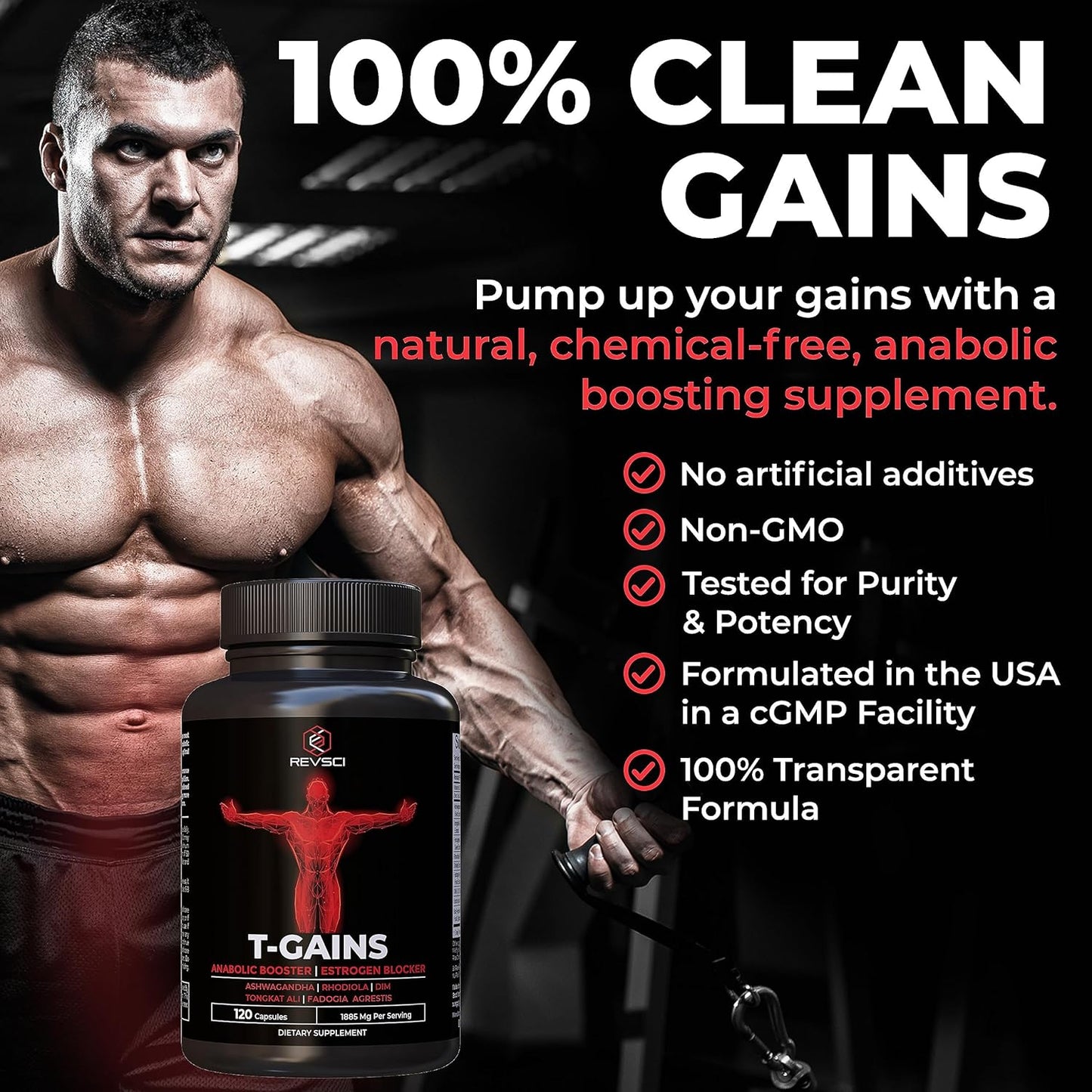 Anabolic Booster for Men with Muscle Growth Support, Estrogen Blocker, Ashwagandha, Shilajit, Fadogia Agrestis, Tongkat Ali, HGH Supplements - 120 Count