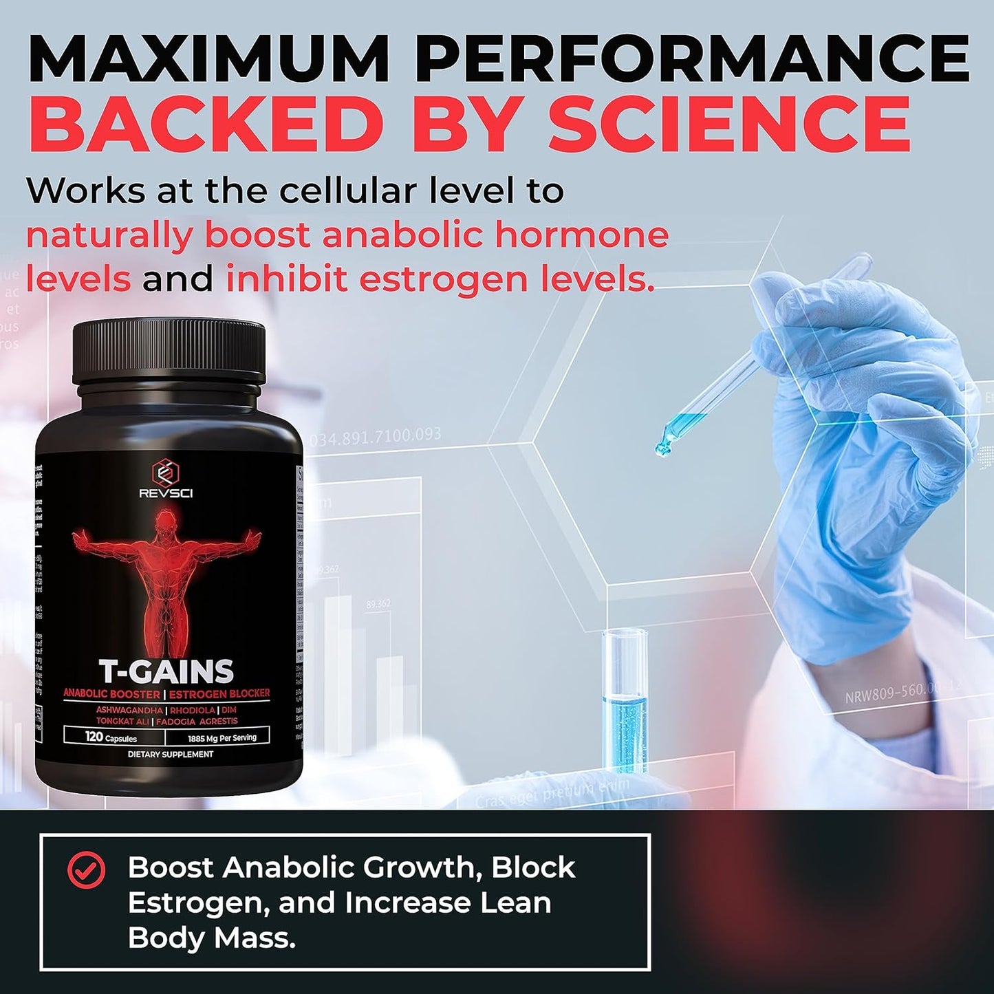Anabolic Booster for Men with Muscle Growth Support, Estrogen Blocker, Ashwagandha, Shilajit, Fadogia Agrestis, Tongkat Ali, HGH Supplements - 120 Count