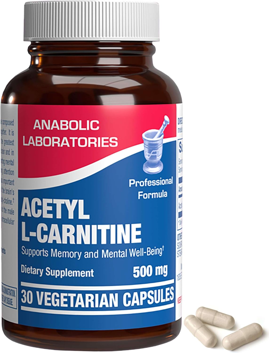 Anabolic Laboratories Acetyl L Carnitine 500mg Capsules - 30 Vegetarian Supplements for Brain Health and Energy Boost
