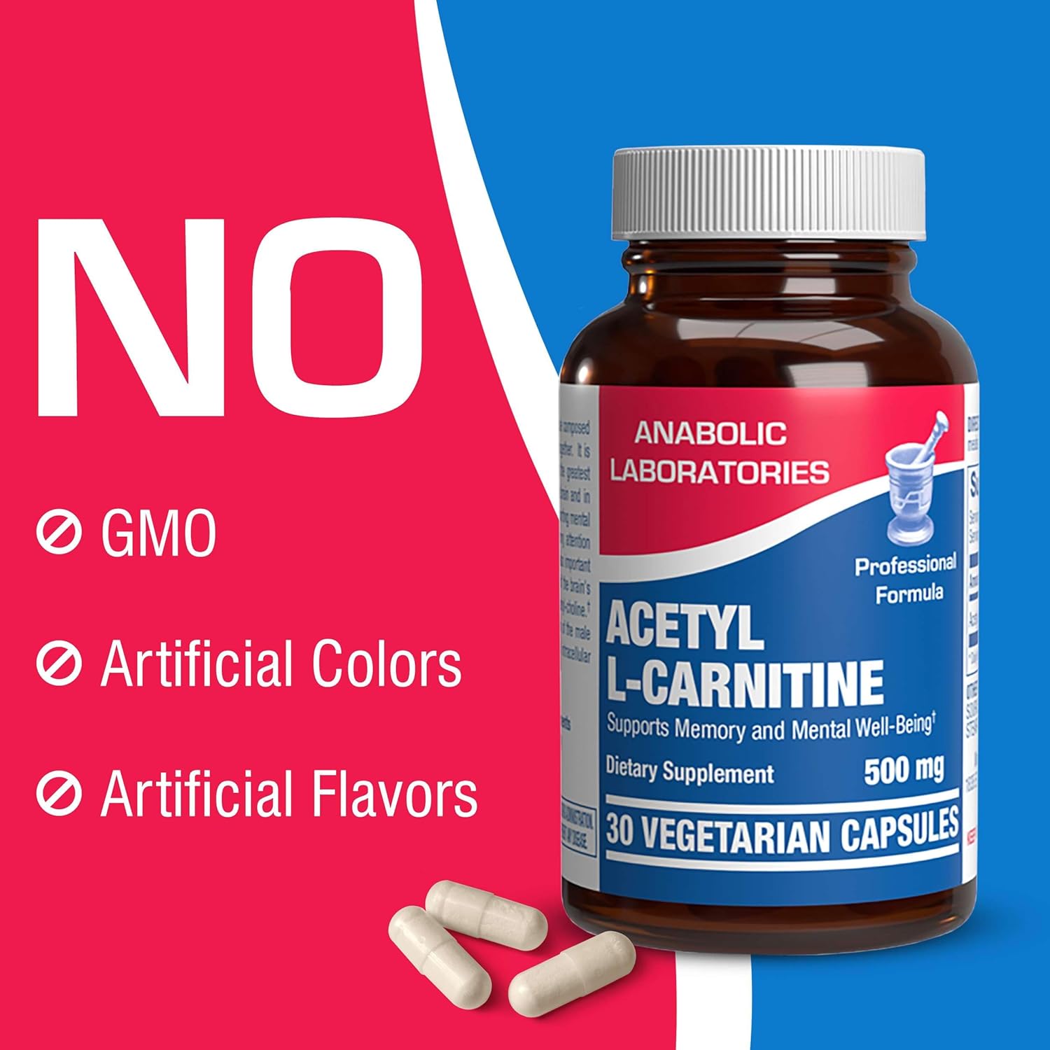 Anabolic Laboratories Acetyl L Carnitine 500mg Capsules - 30 Vegetarian Supplements for Brain Health and Energy Boost