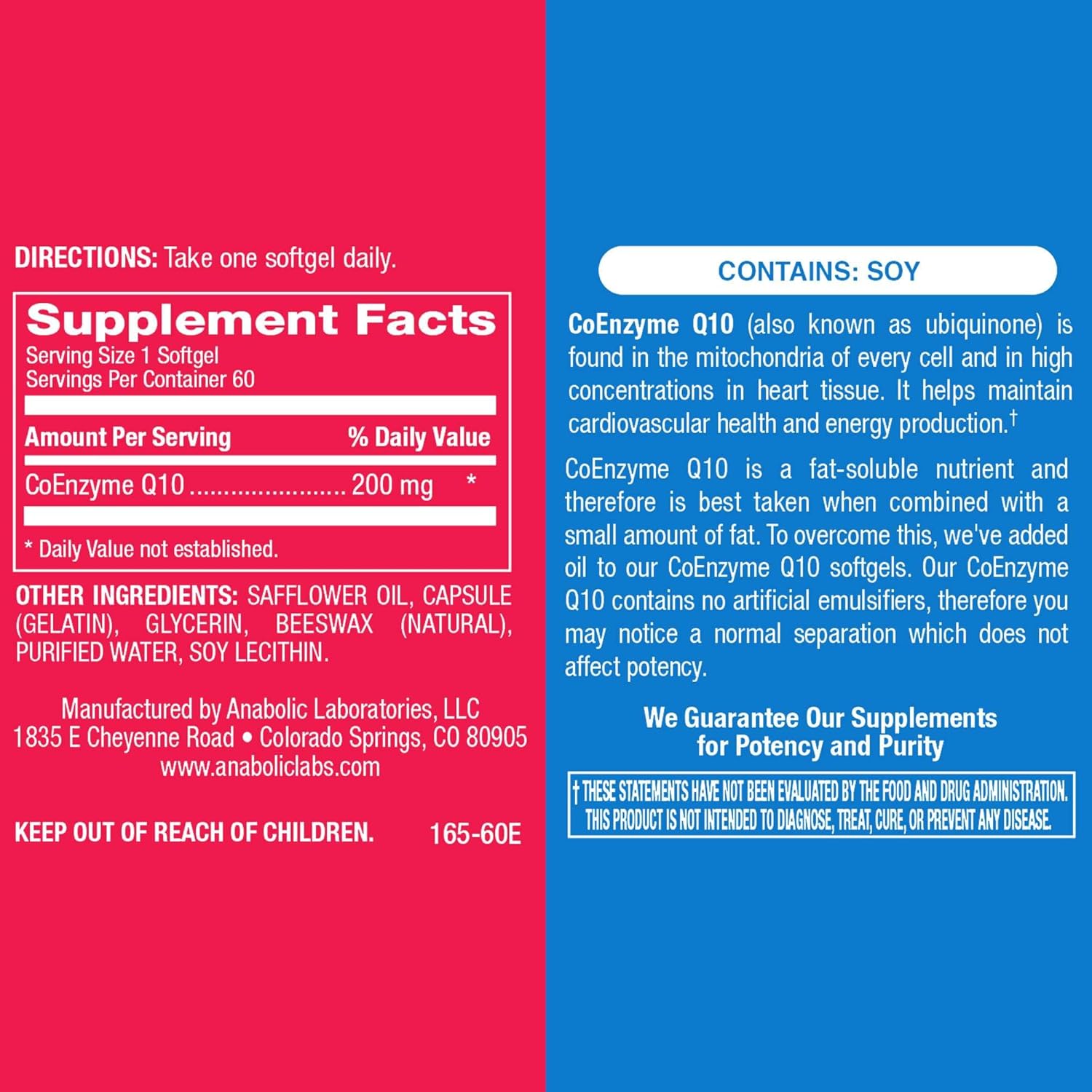 Anabolic Laboratories CoQ10 200mg Softgels - 30 Supplements for Fertility, Heart, Skin, Lung, and Brain Health - Boost Cellular Energy