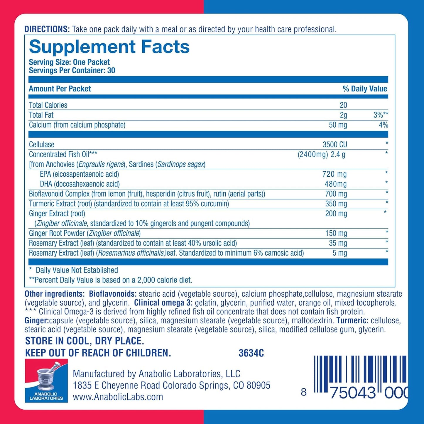 Anabolic Laboratories DeFlame Nutrition Pack - Omega 3 Fish Oil with Multivitamin, Curcumin Turmeric Supplement