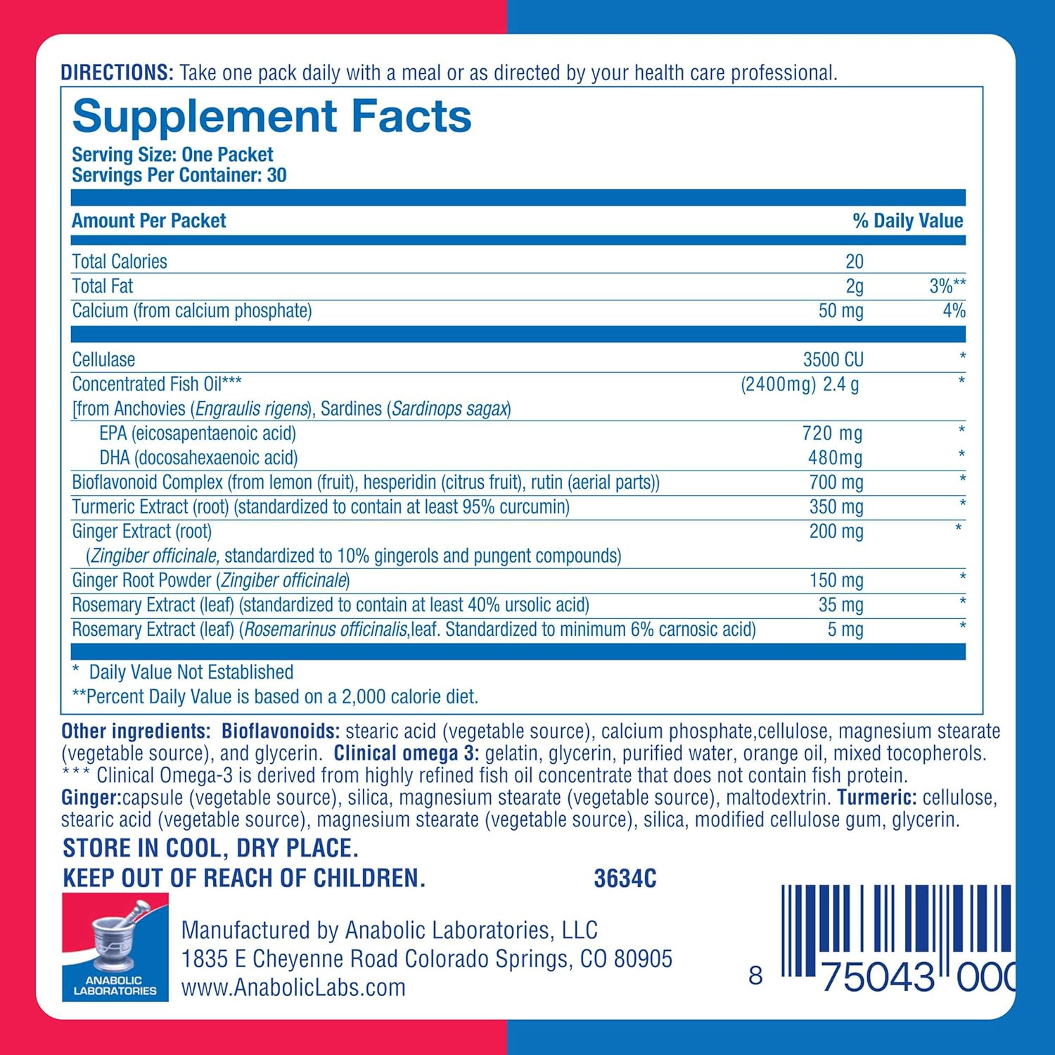 Anabolic Laboratories DeFlame Nutrition Pack - Omega 3 Fish Oil with Multivitamin, Curcumin Turmeric Supplement