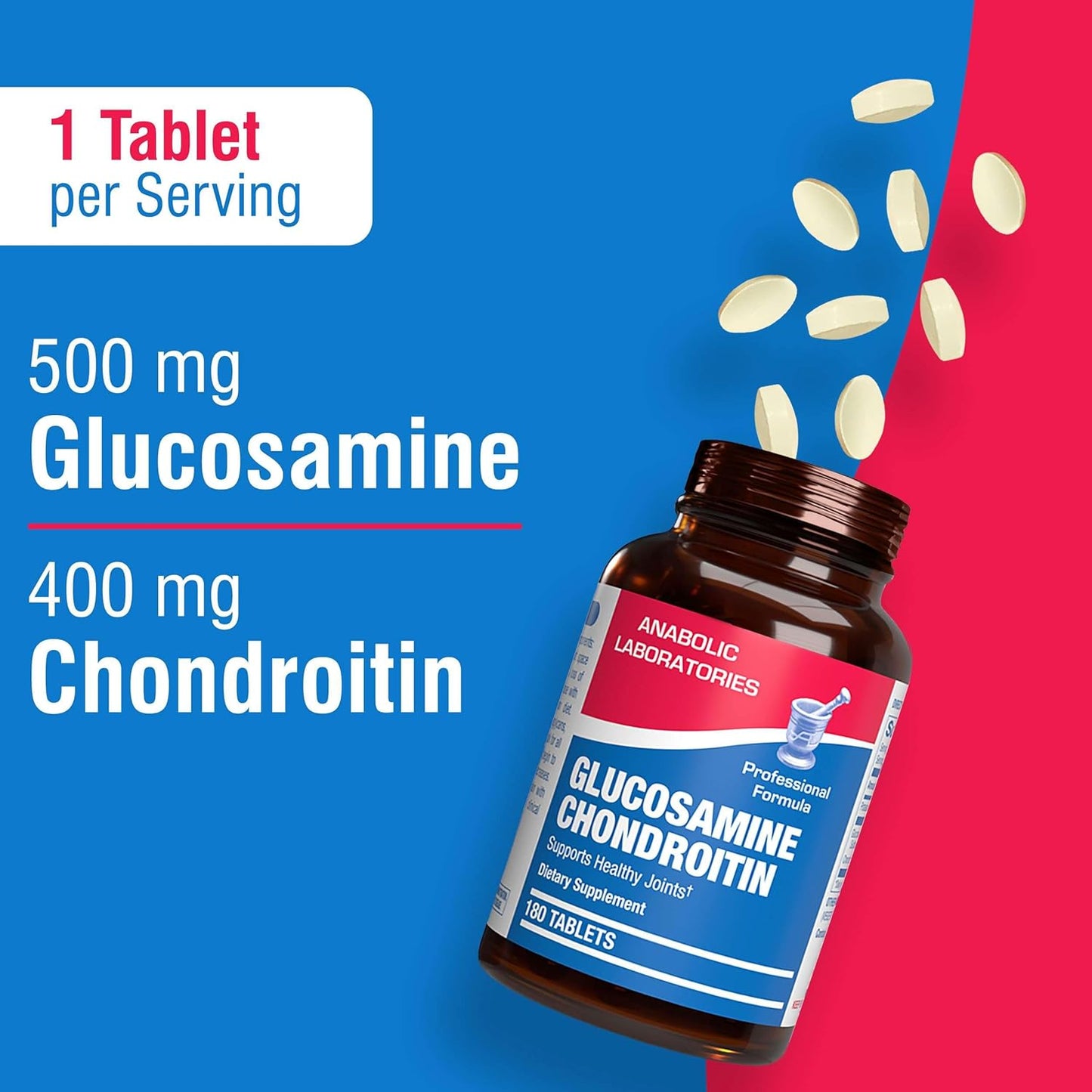 Anabolic Laboratories Glucosamine Chondroitin Tablets - 90 Supplements for Joint Health - 500mg Glucosamine Sulfate, 40mg Chondroitin Sulfate