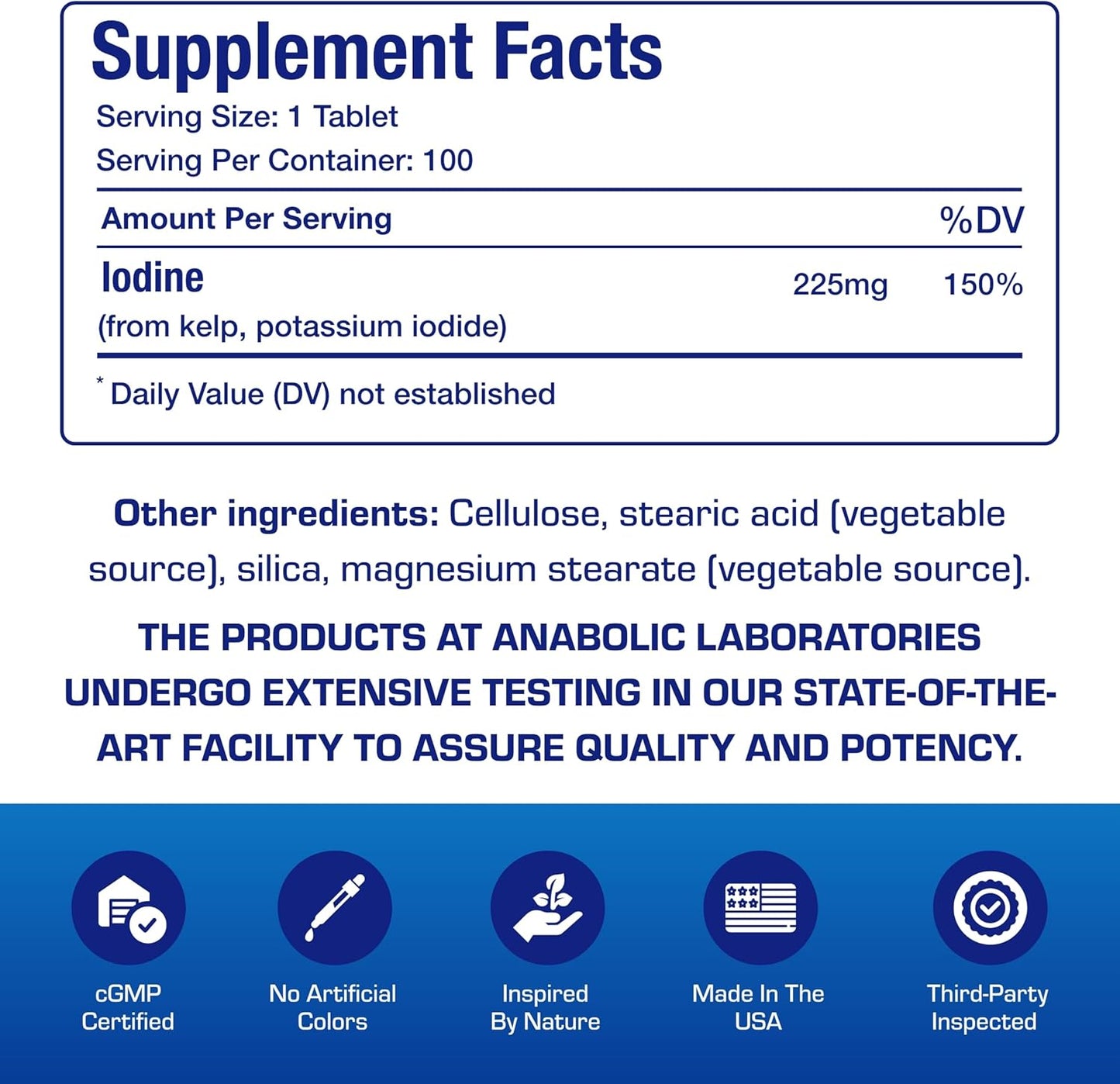 Anabolic Laboratories Sea Kelp Iodine Supplement - High Absorption Clinical Grade Thyroid Support for Energy Metabolism - Vegetarian Non-GMO Tablets (100 Servings)