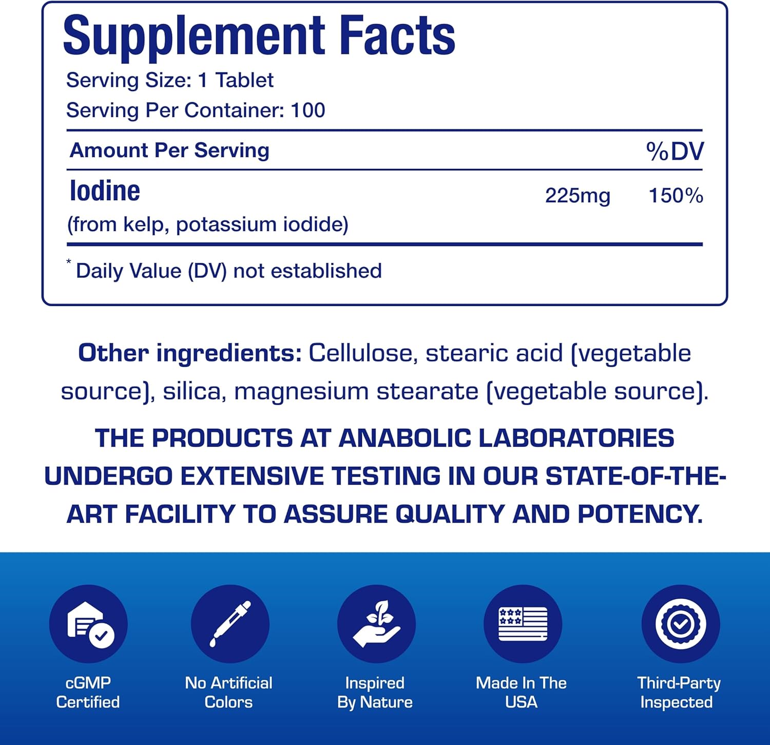 Anabolic Laboratories Sea Kelp Iodine Supplement - High Absorption Clinical Grade Thyroid Support for Energy Metabolism - Vegetarian Non-GMO Tablets (100 Servings)