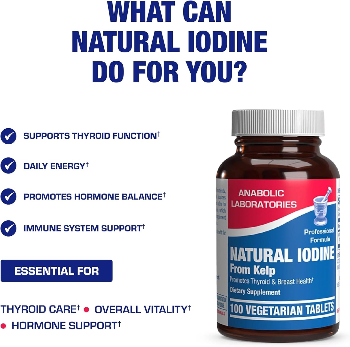 Anabolic Laboratories Sea Kelp Iodine Supplement - High Absorption Clinical Grade Thyroid Support for Energy Metabolism - Vegetarian Non-GMO Tablets (100 Servings)