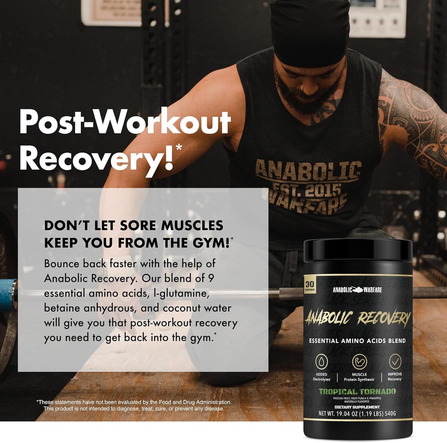 Anabolic Warfare Anabolic Recovery - BlackBerry Lemonade Flavor, 30 Servings - Essential Amino Acids for Post-Workout Muscle Building and Premium Hydration