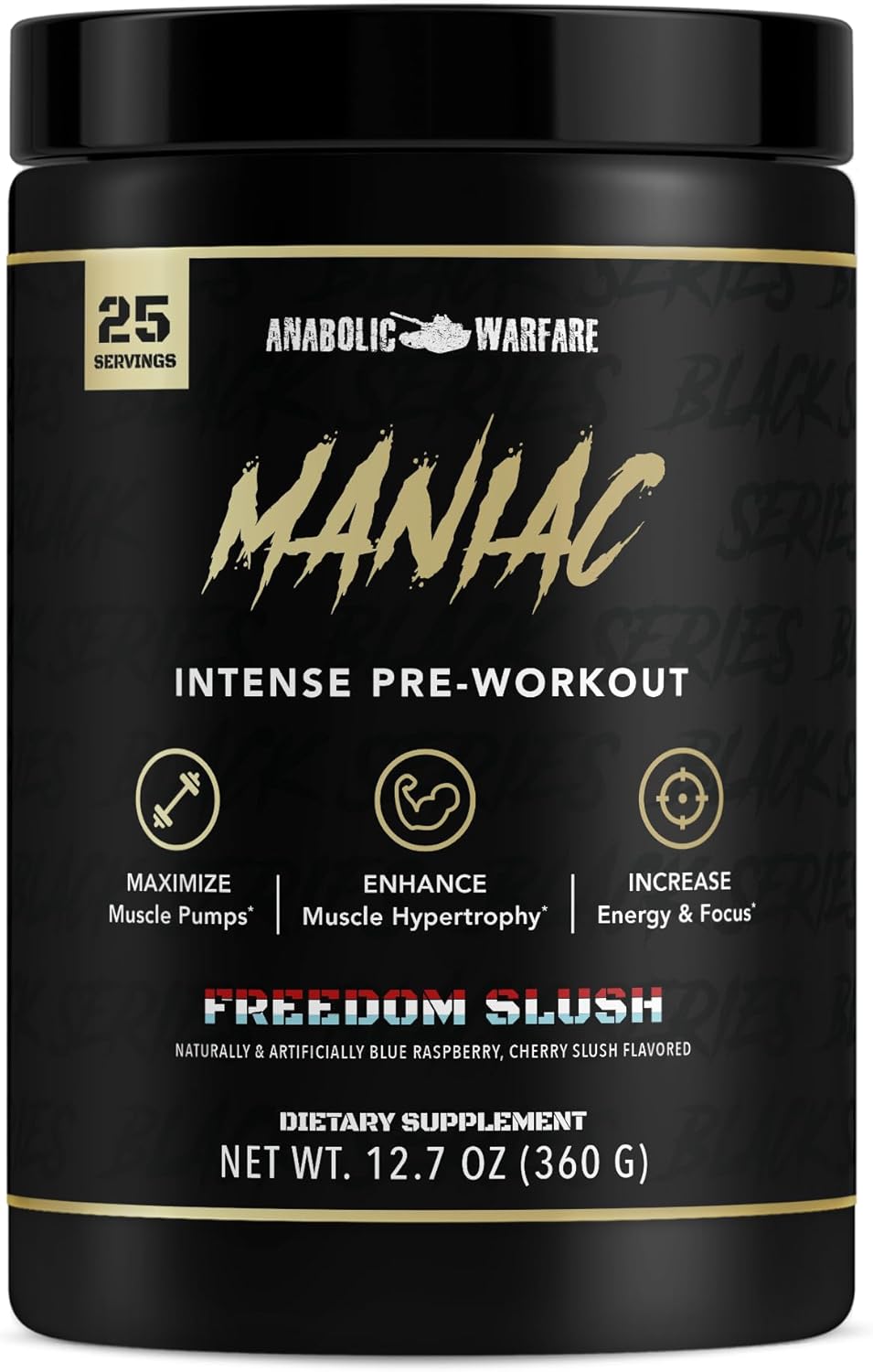 Anabolic Warfare Black Series Maniac Pre-Workout Powder - Supports Nitric Oxide, Boosts Muscle Pumps, 20 Servings