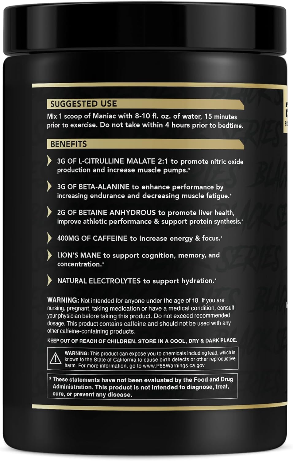Anabolic Warfare Black Series Maniac Pre-Workout Powder - Supports Nitric Oxide, Boosts Muscle Pumps, 20 Servings