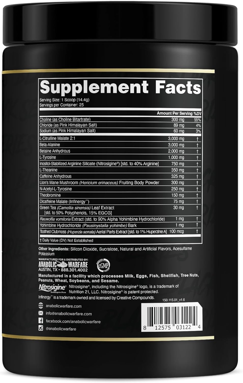 Anabolic Warfare Black Series Maniac Pre-Workout Powder - Supports Nitric Oxide, Boosts Muscle Pumps, 20 Servings