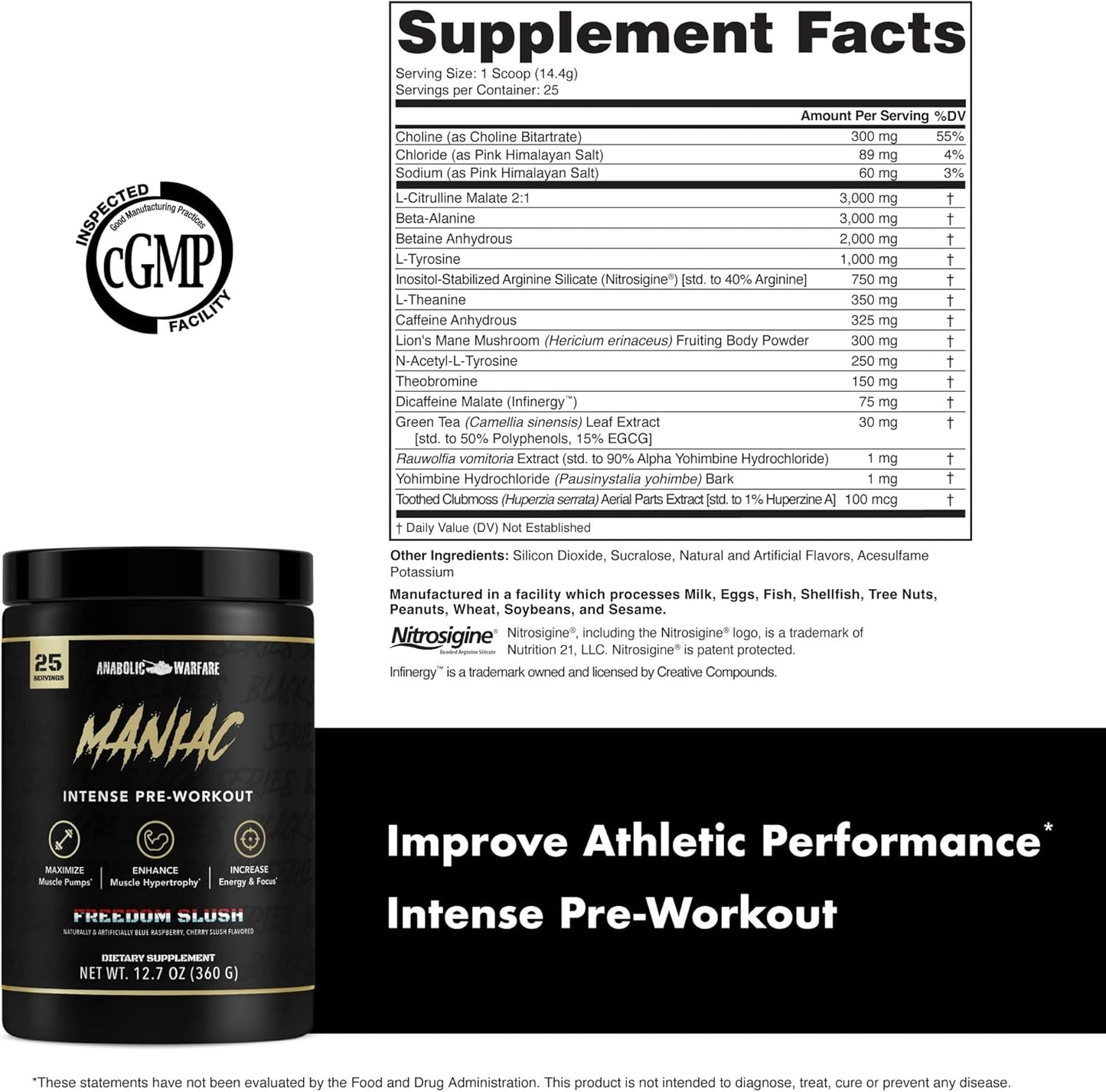 Anabolic Warfare Black Series Maniac Pre-Workout Powder - Supports Nitric Oxide, Boosts Muscle Pumps, 20 Servings