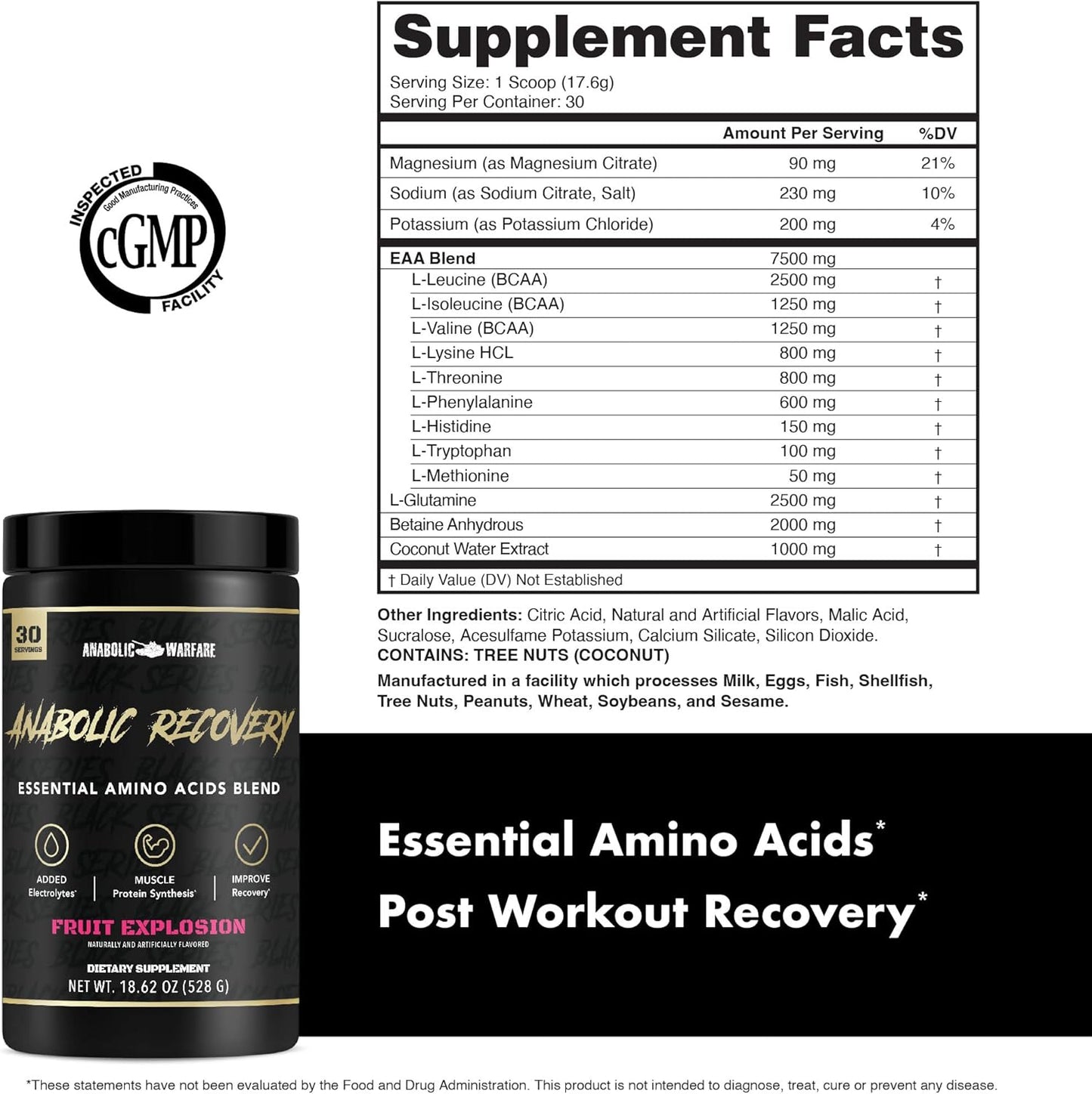 Anabolic Warfare Essential Amino Acid Blend for Post-Workout Recovery and Muscle Building - Fruit Explosion Flavor, 30 Servings