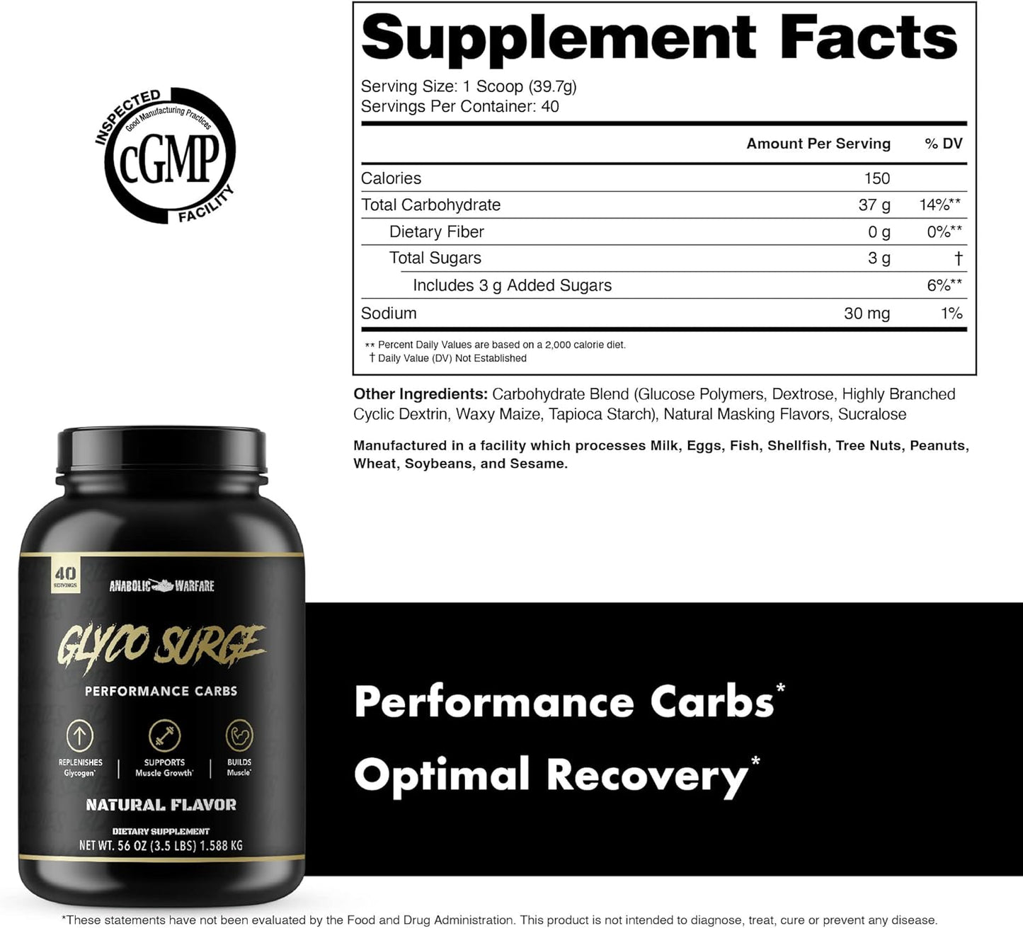 Anabolic Warfare Glyco Surge: Performance Carbs for Lean Muscle Growth and Recovery - Natural Supplement (40 Servings)*