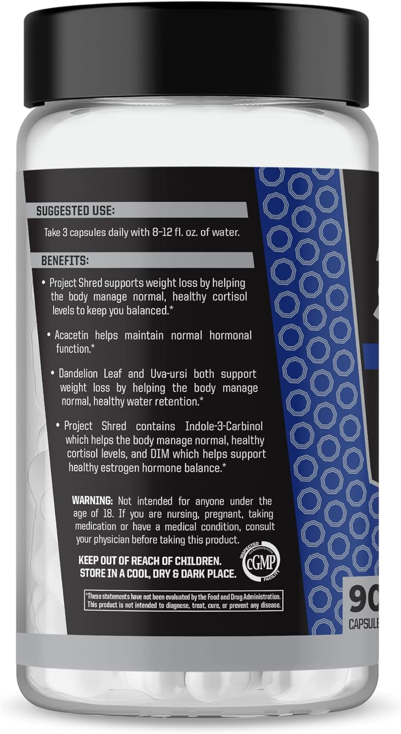 Anabolic Warfare Project Shred Supplement - Control Cortisol & Water Retention, Body Recomposition Formula with Botanicals