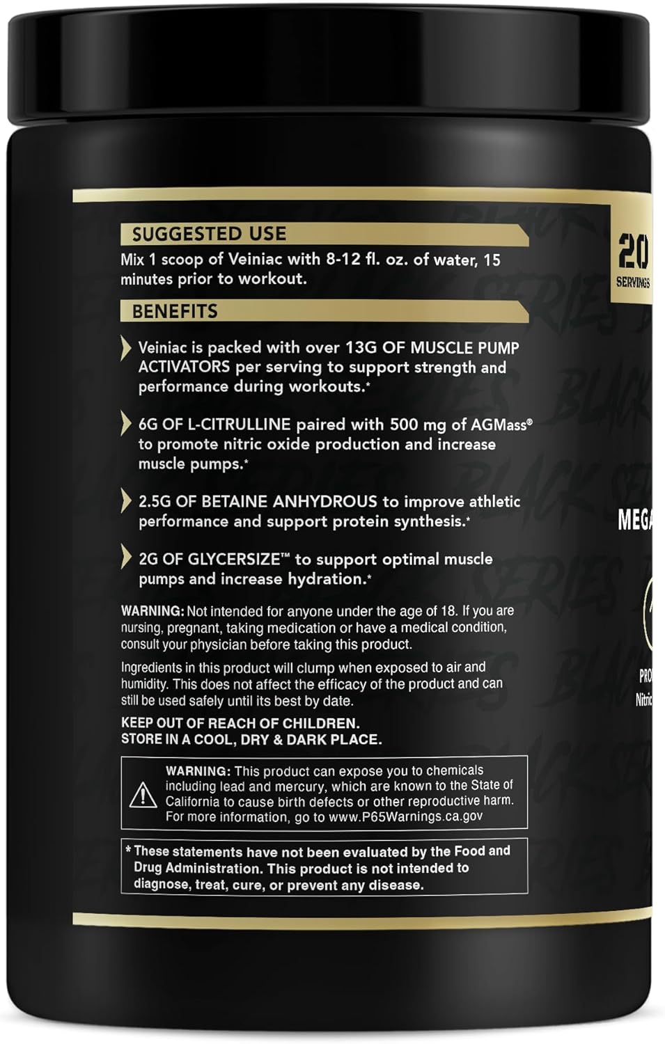 Anabolic Warfare Veiniac Muscle Pump Activator Supplement - Stimulant Free Pre-Workout with L-Citrulline, Betaine Anhydrous, & AGMass™ for Increased Nitric Oxide - 20 Servings