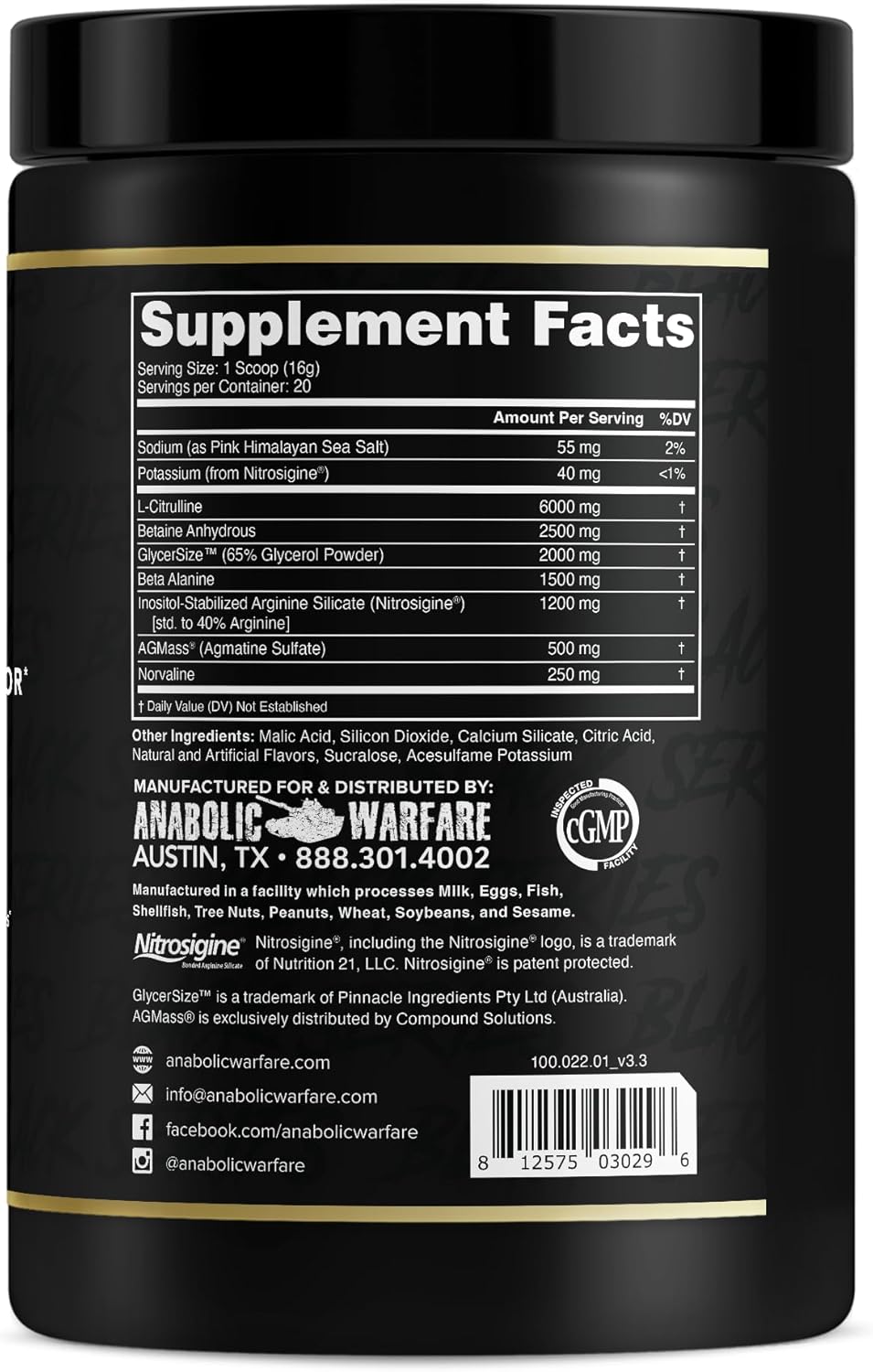 Anabolic Warfare Veiniac Muscle Pump Activator Supplement - Stimulant Free Pre-Workout with L-Citrulline, Betaine Anhydrous, & AGMass™ for Increased Nitric Oxide - 20 Servings