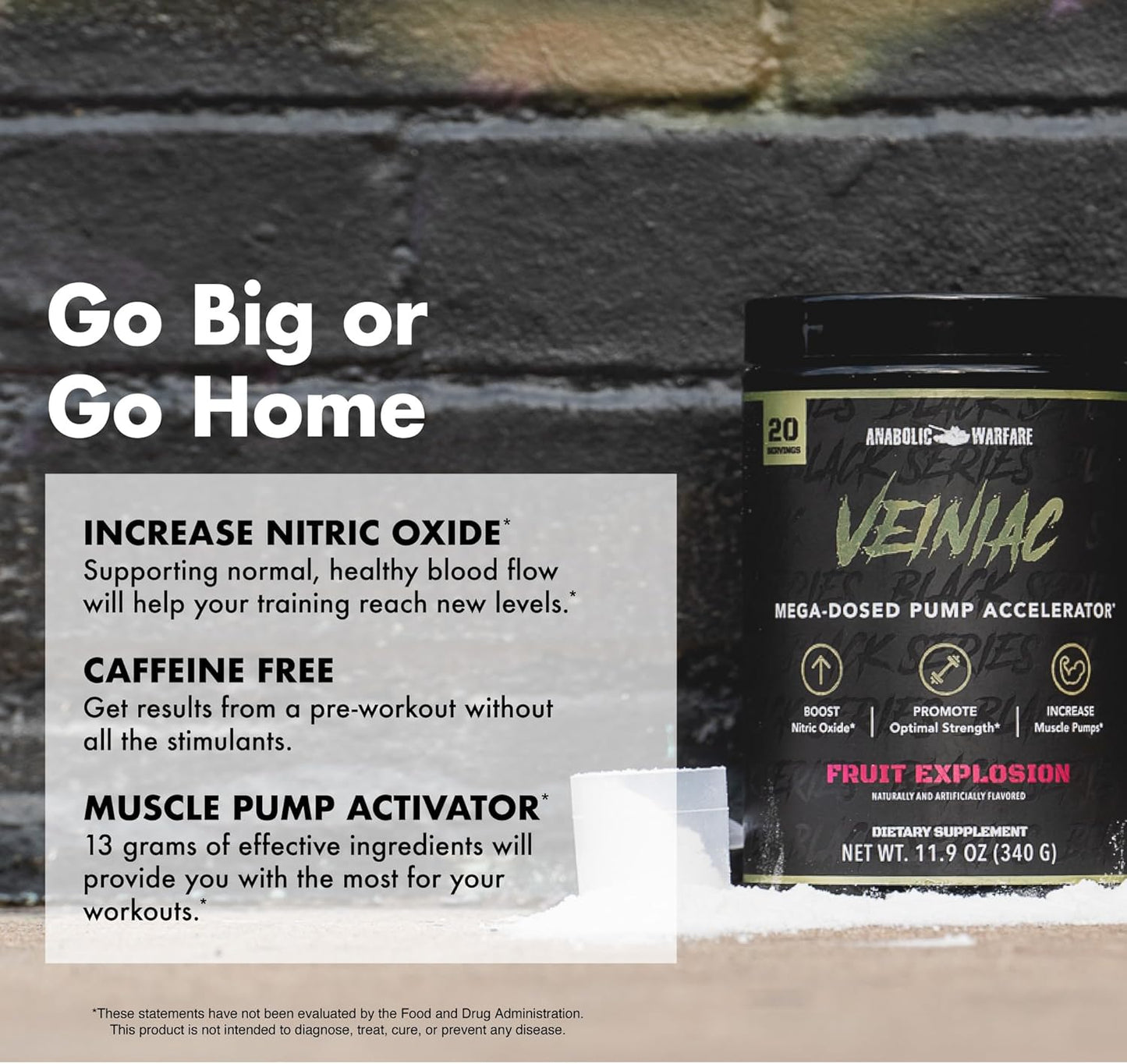 Anabolic Warfare Veiniac Muscle Pump Activator Supplement - Stimulant Free Pre-Workout with L-Citrulline, Betaine Anhydrous, & AGMass™ for Increased Nitric Oxide - 20 Servings
