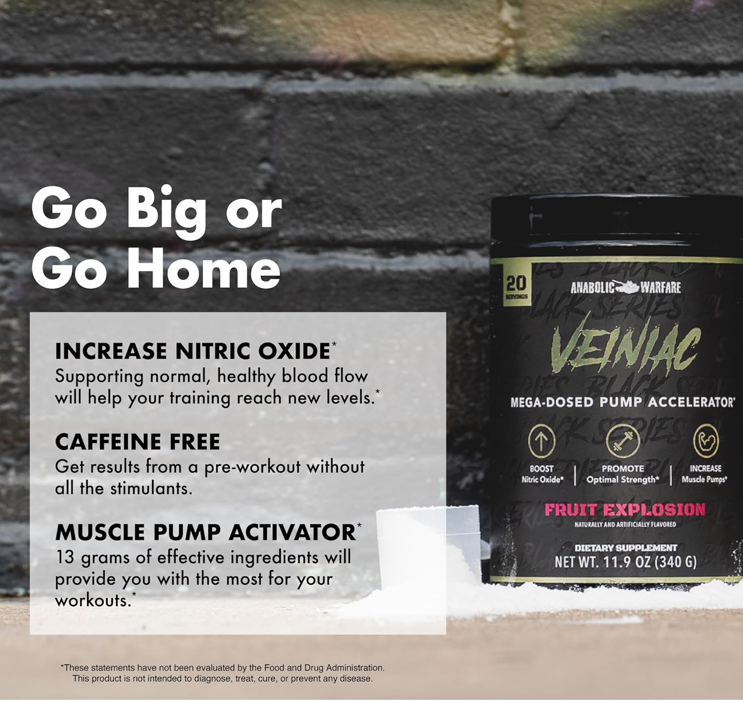 Anabolic Warfare Veiniac Muscle Pump Activator Supplement - Stimulant Free Pre-Workout with L-Citrulline, Betaine Anhydrous, & AGMass™ for Increased Nitric Oxide - 20 Servings