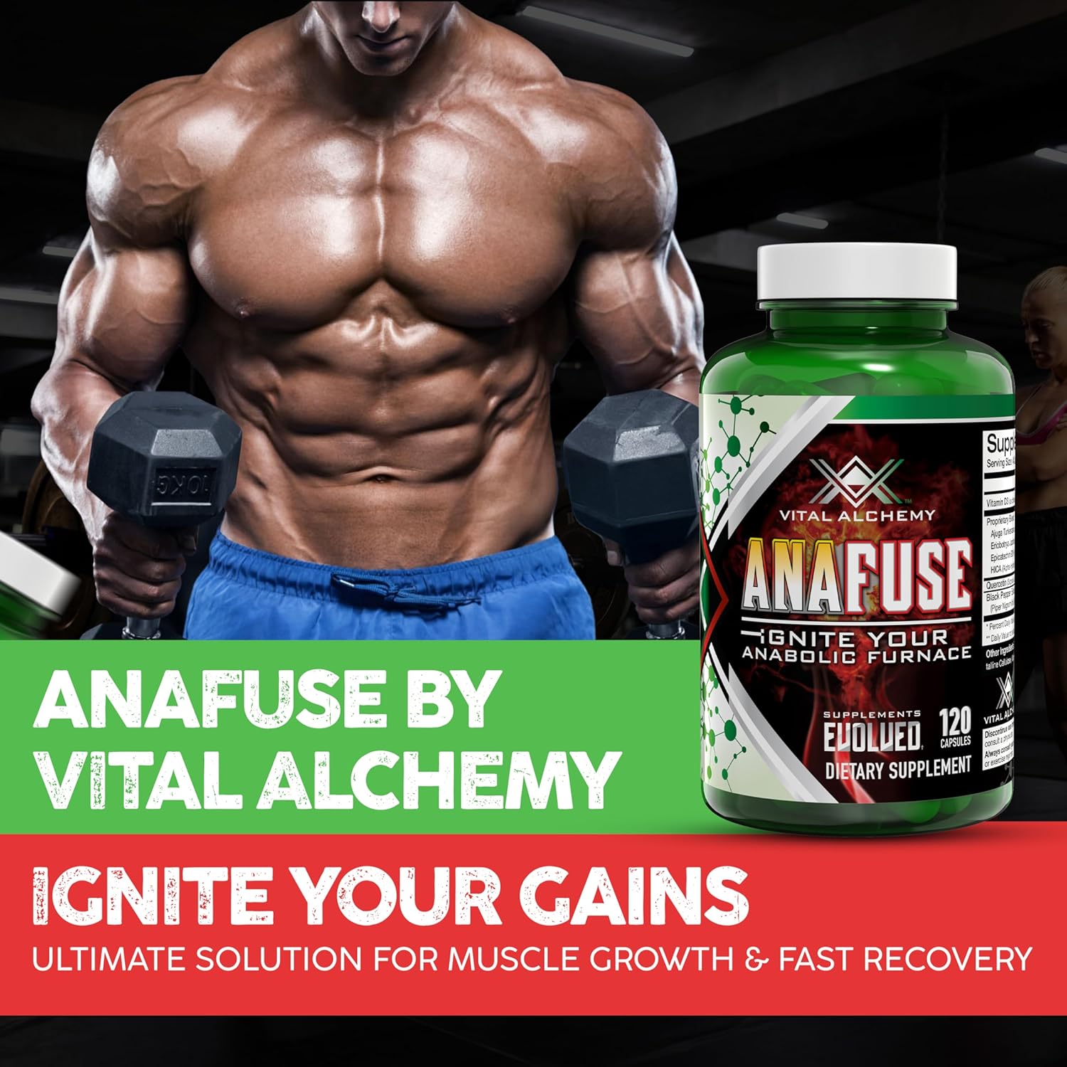 Anafuse Turkesterone Supplement for Men - Boost Stamina & Lean Muscle Growth - 120 Vegan Capsules - USA Made & Non-GMO