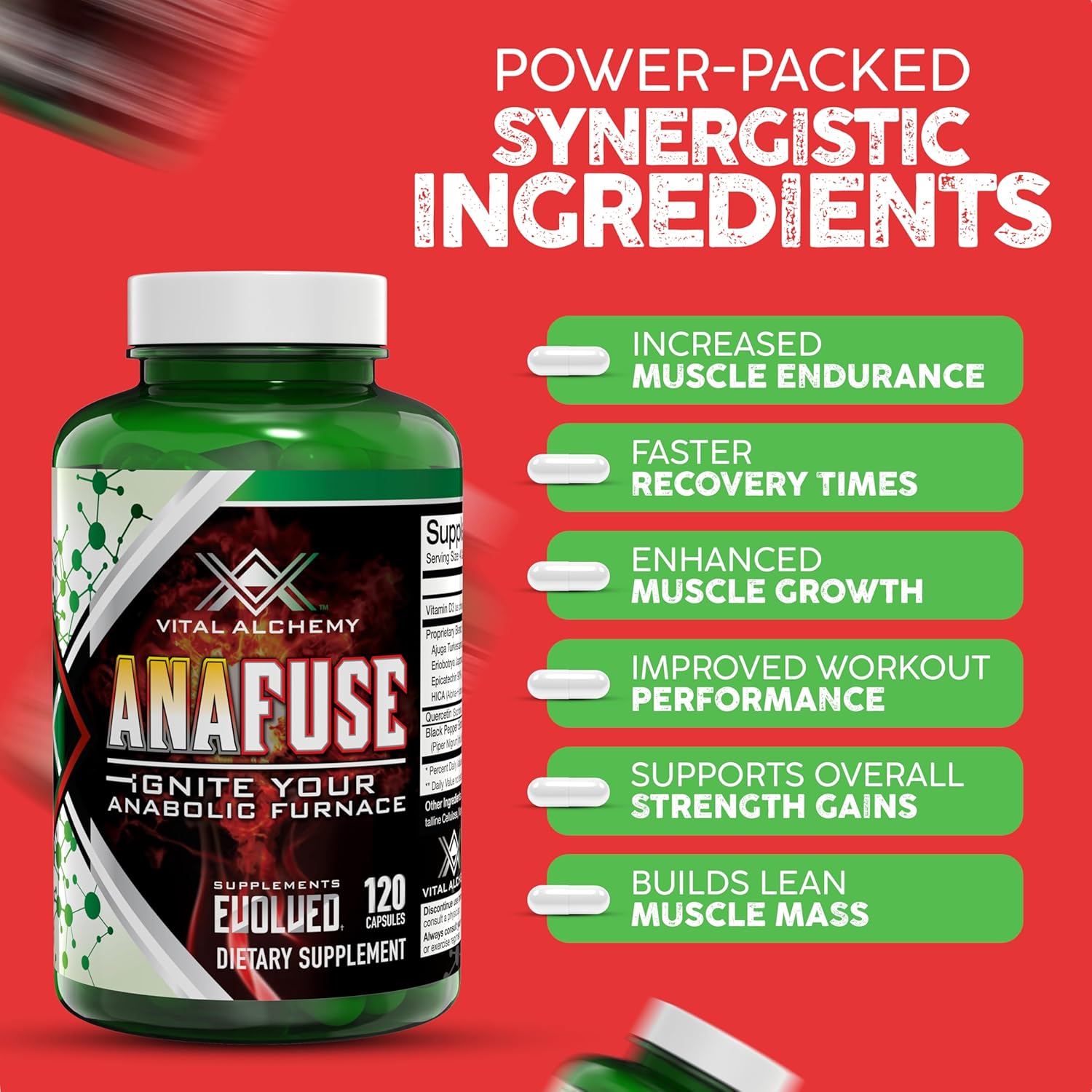 Anafuse Turkesterone Supplement for Men - Boost Stamina & Lean Muscle Growth - 120 Vegan Capsules - USA Made & Non-GMO