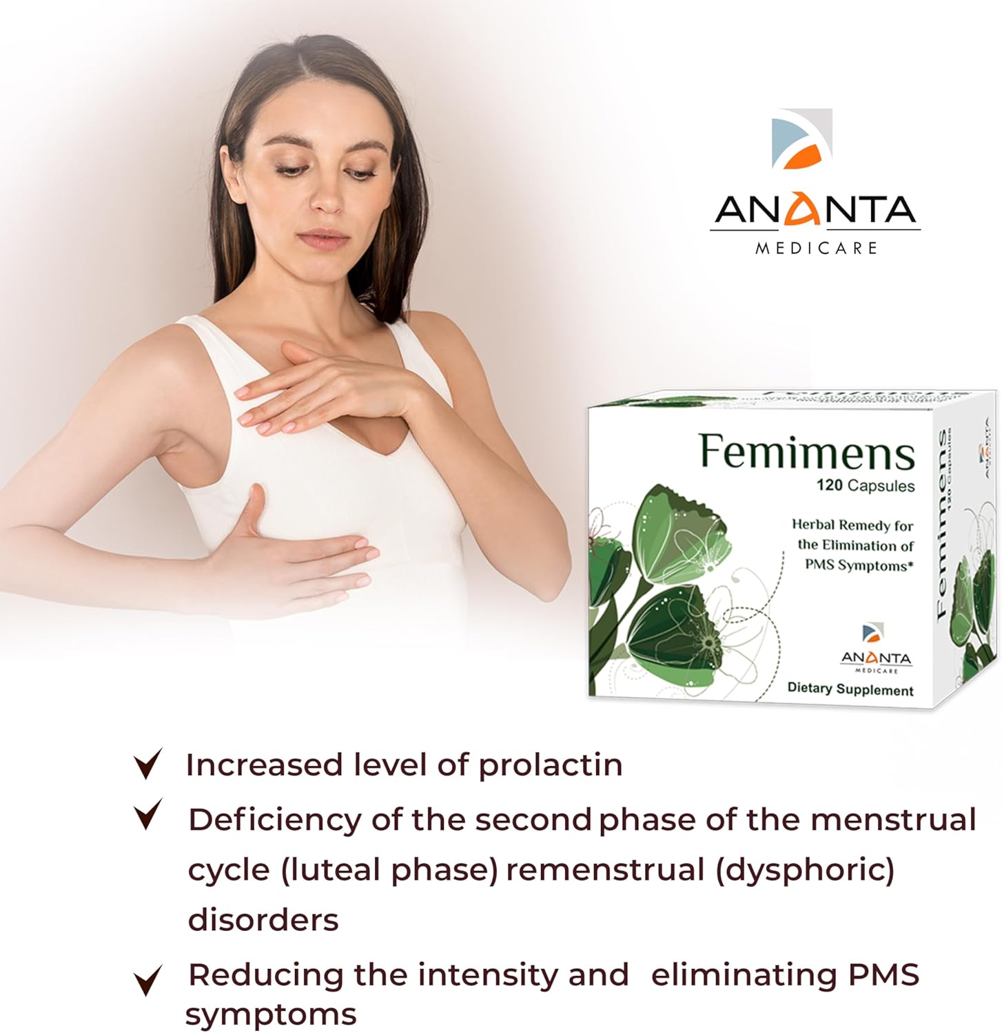 Ananta Medicare FEMIMENS Herbal Dietary Supplement 120 Capsules for PMS Symptom Relief