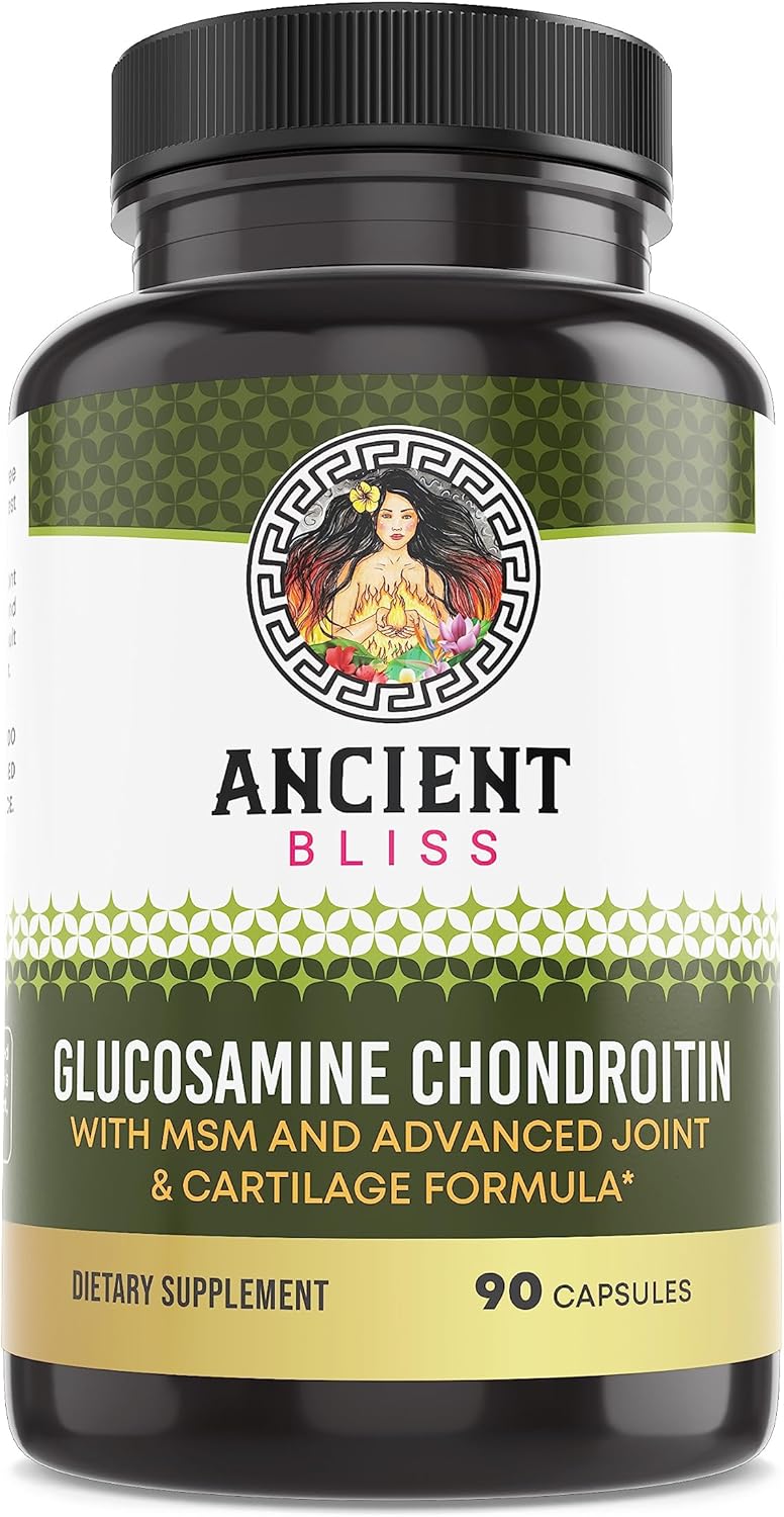 Ancient Bliss Joint Support Supplement with Glucosamine, Chondroitin, MSM for Men & Women - 90 Capsules