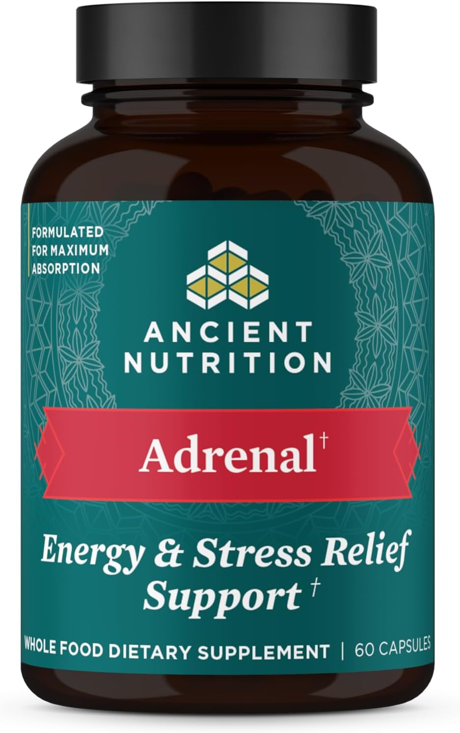 Ancient Nutrition Adrenal Support Supplement with Ashwagandha - Reduce Stress & Fatigue - Paleo, Keto, Gluten Free - 1300mg, 60 Capsules