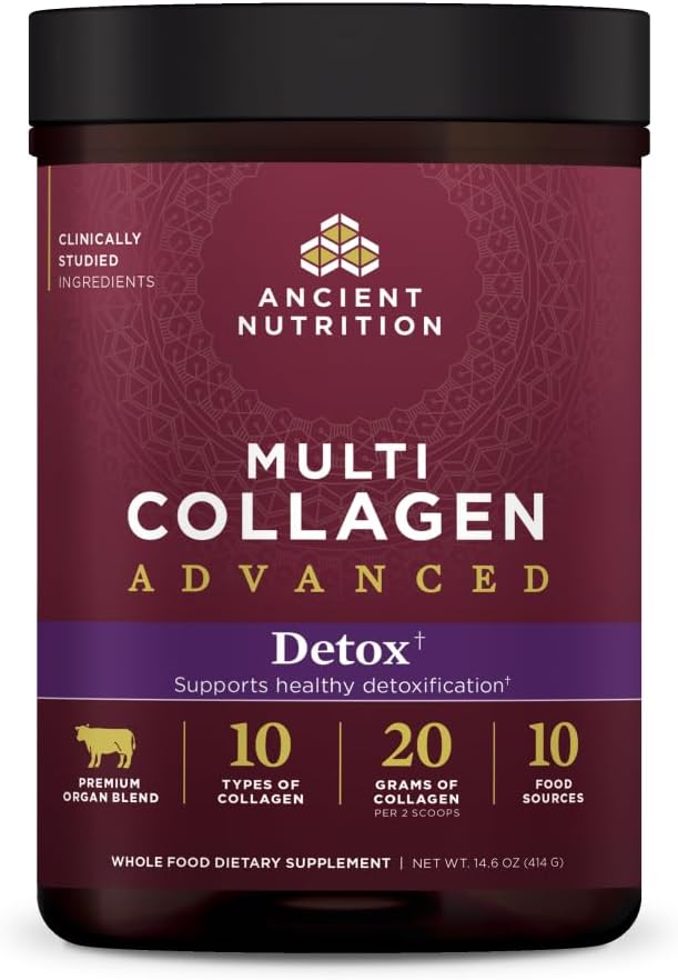 Ancient Nutrition Advanced Collagen Powder Protein Detox with Probiotics, Vitamin C - Unflavored, Hydrolyzed Peptides for Healthy Detox and Gut Support - 36 Servings