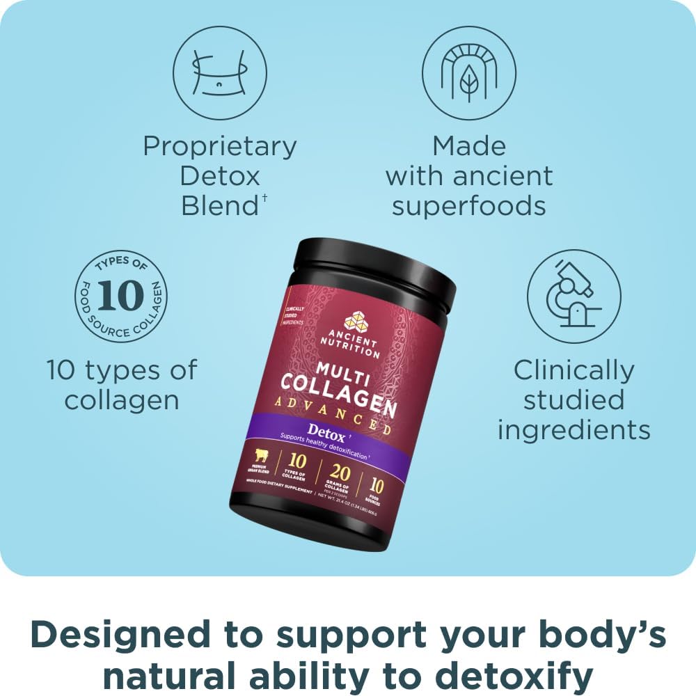Ancient Nutrition Advanced Collagen Powder Protein Detox with Probiotics, Vitamin C - Unflavored, Hydrolyzed Peptides for Healthy Detox and Gut Support - 36 Servings