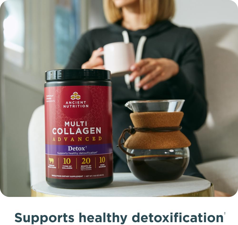 Ancient Nutrition Advanced Collagen Powder Protein Detox with Probiotics, Vitamin C - Unflavored, Hydrolyzed Peptides for Healthy Detox and Gut Support - 36 Servings