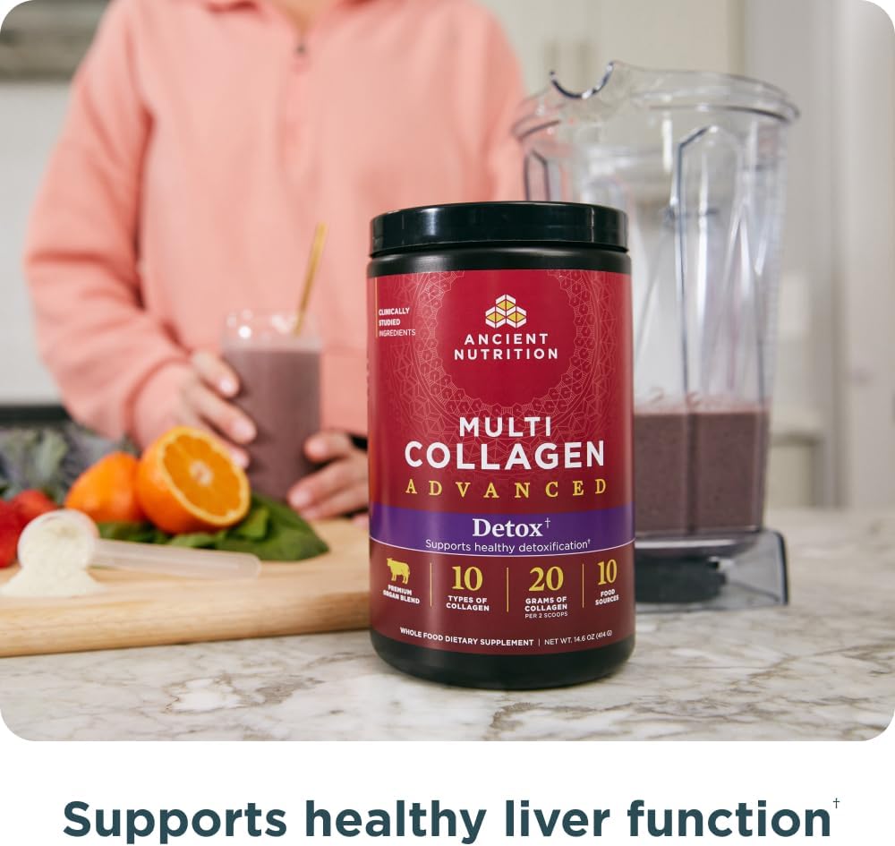 Ancient Nutrition Advanced Collagen Powder Protein Detox with Probiotics, Vitamin C - Unflavored, Hydrolyzed Peptides for Healthy Detox and Gut Support - 36 Servings