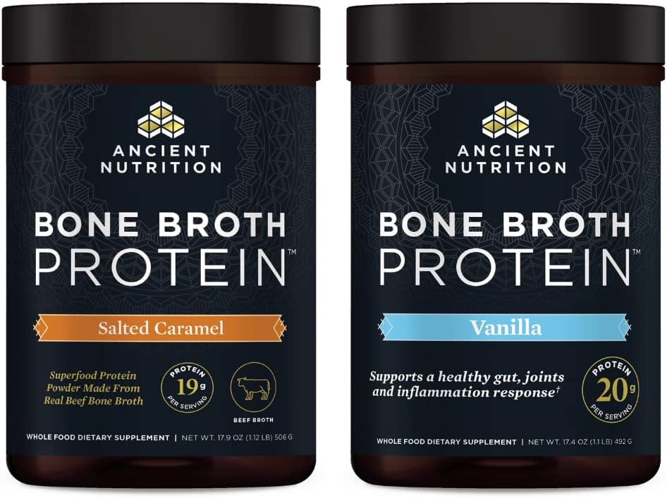 Ancient Nutrition Bone Broth Protein Powder Bundle: Salted Caramel & Vanilla, 40 Servings