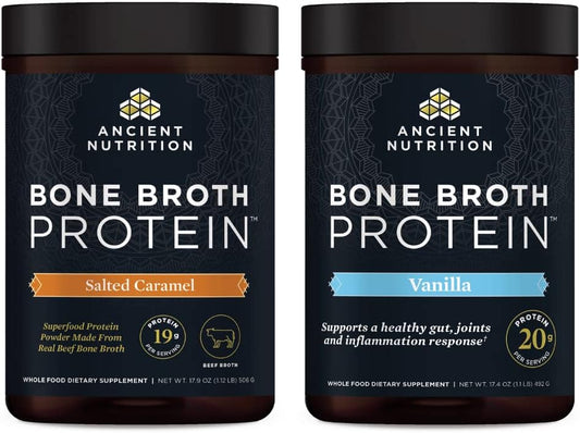 Ancient Nutrition Bone Broth Protein Powder Bundle: Salted Caramel & Vanilla, 40 Servings