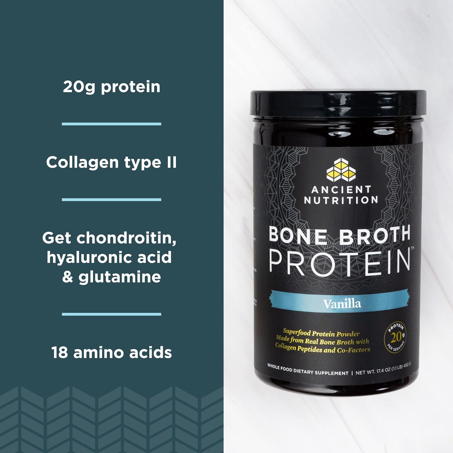 Ancient Nutrition Bone Broth Protein Powder Bundle: Salted Caramel & Vanilla, 40 Servings