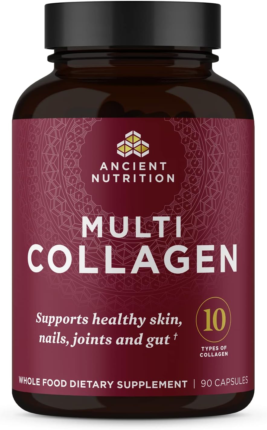 Ancient Nutrition Collagen Peptides Pills with Types I, II, III, V & X - Supports Healthy Skin, Nails, Gut, and Joints - 90 Capsules