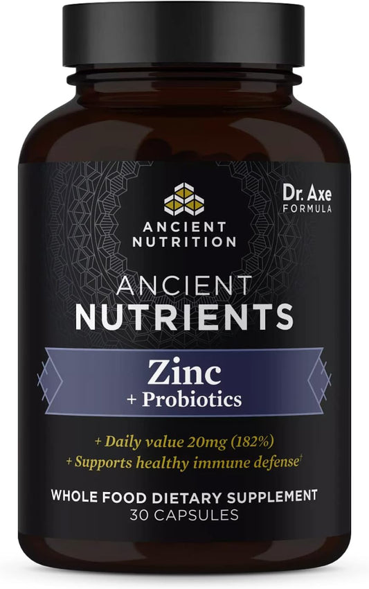 Ancient Nutrition Probiotics and Zinc Supplement: Supports Immune System & Gut Health, GMO-Free, Superfoods, Paleo & Keto Friendly