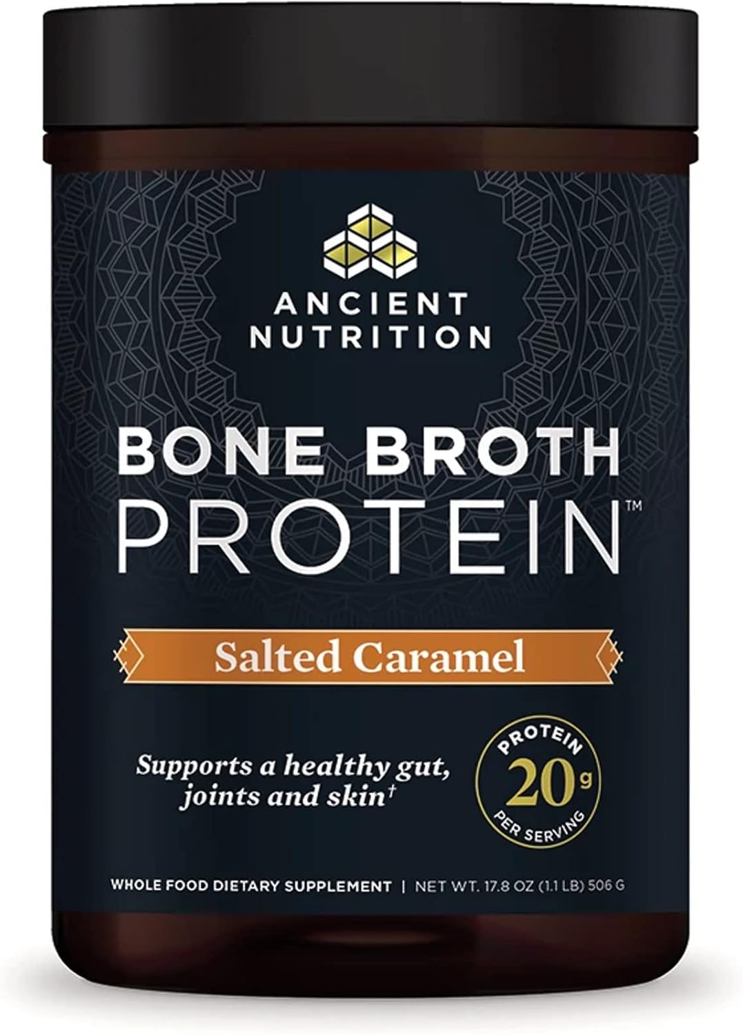 Ancient Nutrition Salted Caramel Bone Broth Protein Powder - 19g Protein, Supports Healthy Skin, Gut & Joints, Gluten-Free, Paleo & Keto Friendly - 20 Servings