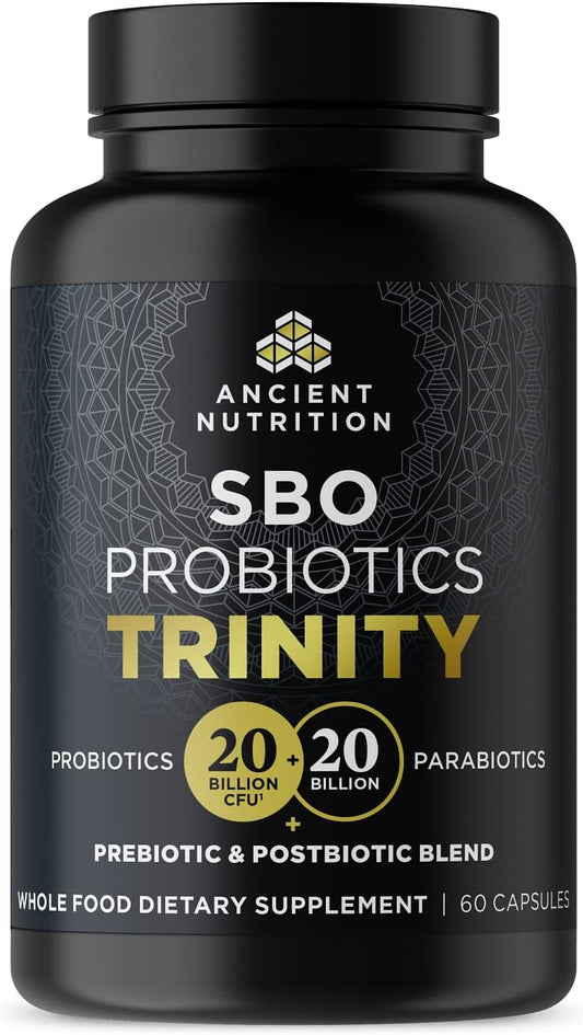 Ancient Nutrition SBO Probiotic Trinity Daily Care - 40 Billion Blend for Digestive Health - 60 Count