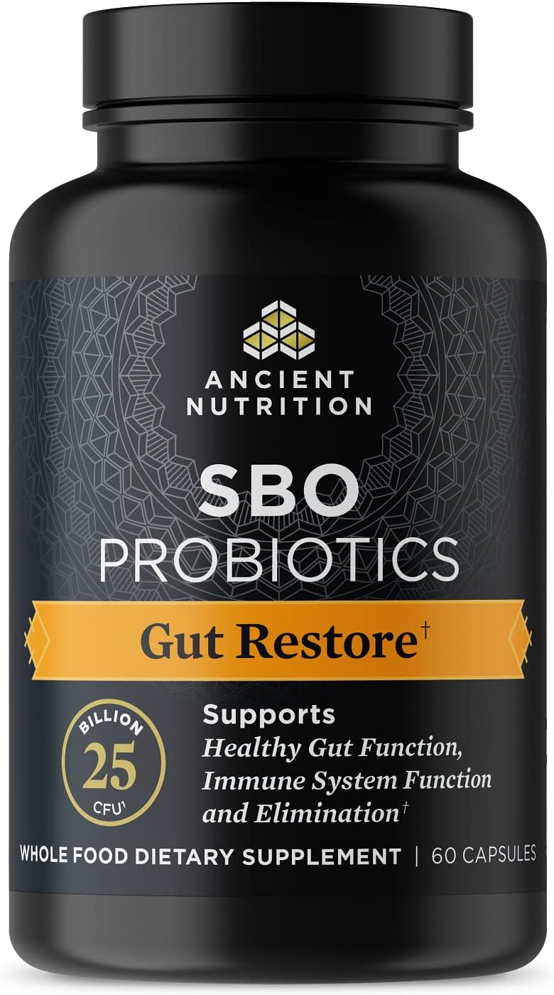 Ancient Nutrition SBO Probiotics Gut Restore Capsules - Gluten Free, Immune Support, 25 Billion CFUs, Ancient Superfoods Blend