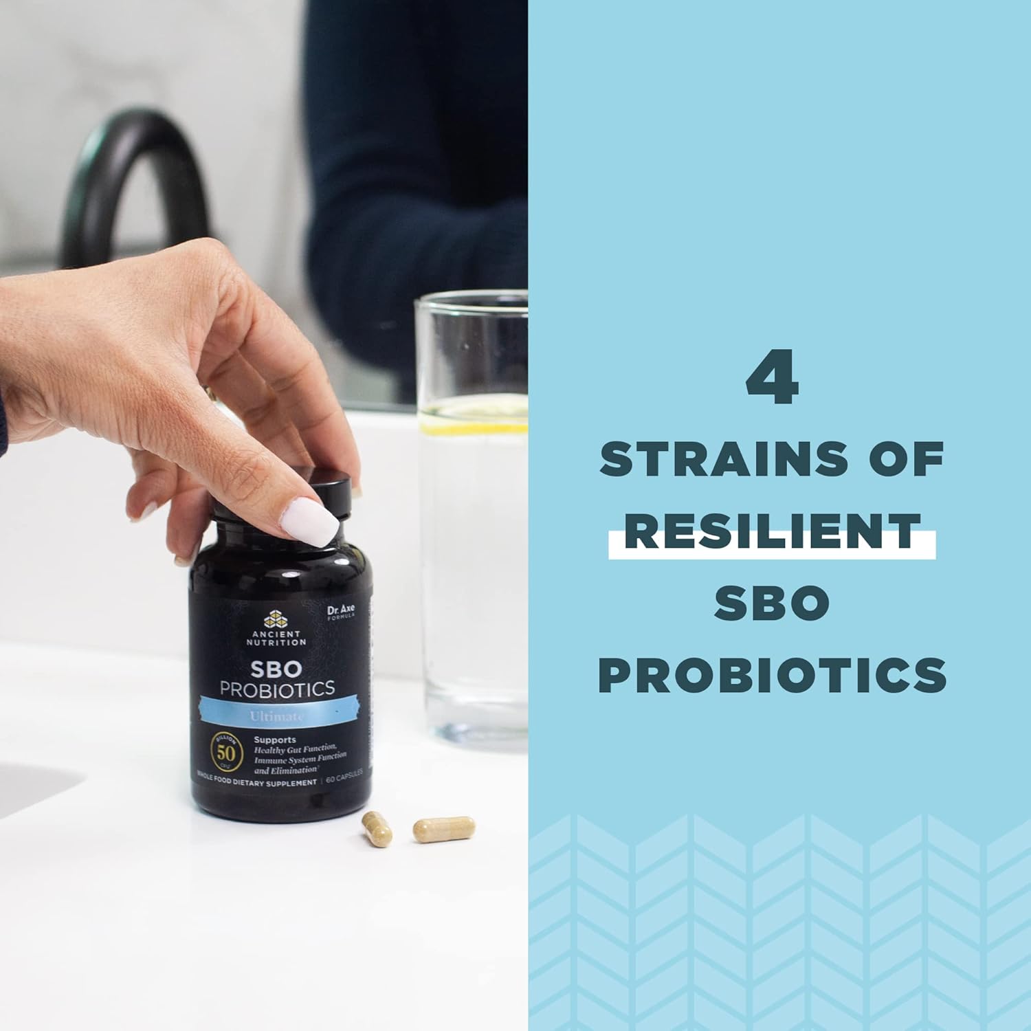 Ancient Nutrition SBO Probiotics Ultimate 50 Billion CFUs, Digestive & Immune Support, Gluten Free, Superfoods Blend - 60 Capsules (2 Pack)